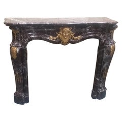 Vintage French 19th century carved Marble Mantel with Bronze Ormolu Details