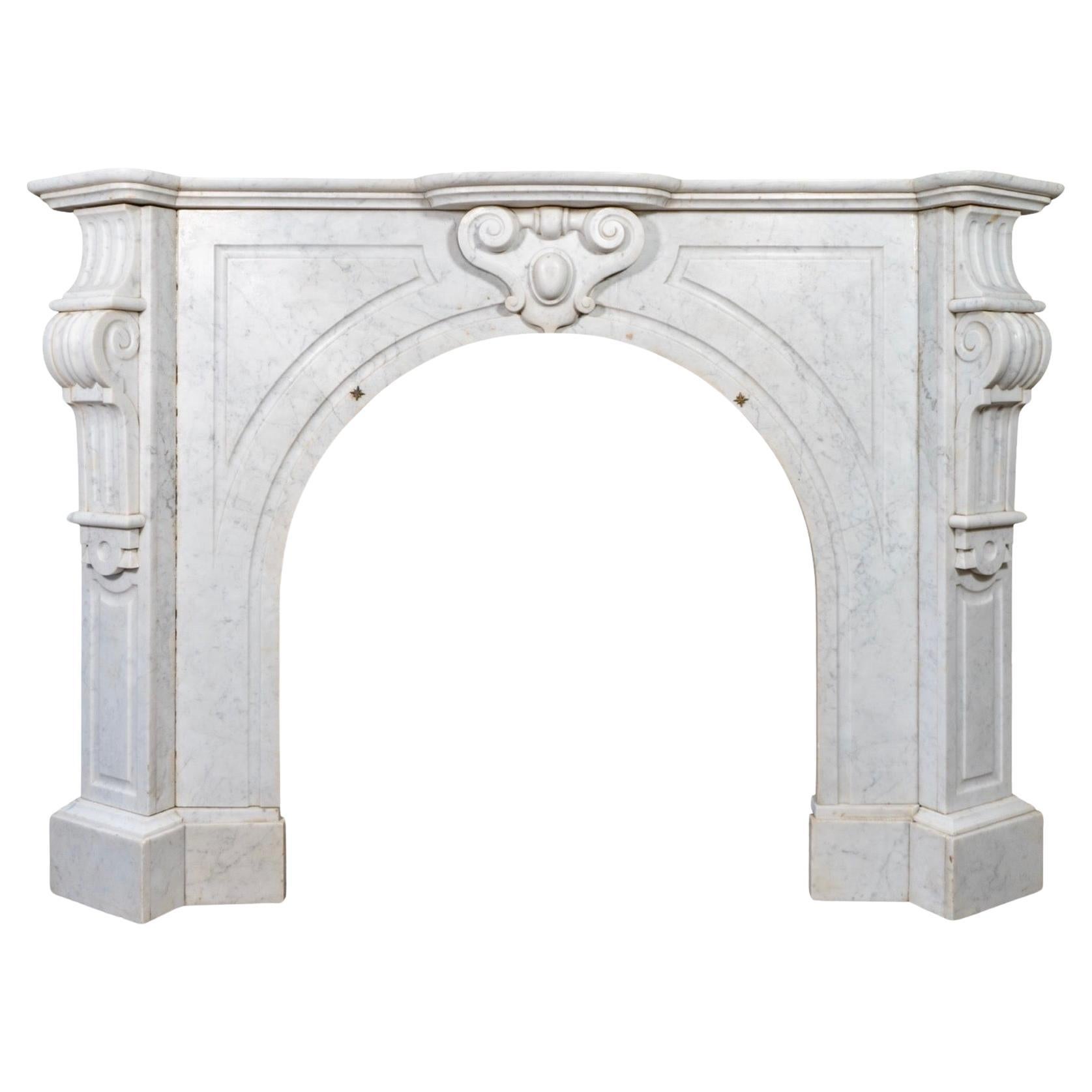 Antique French White Veined Carrara Marble Mantel