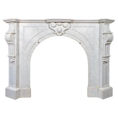 Antique French White Veined Carrara Marble Mantel