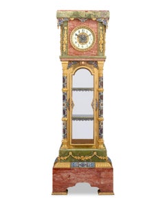 French Marble, Onyx, Enamel and Ormolu Pedestal Clock