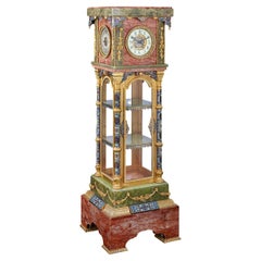 Antique French Marble, Onyx, Enamel and Ormolu Pedestal Clock