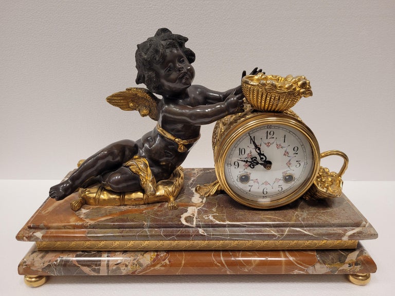 French Marble, Ormolu, Bronze Mantelclock, Putti, Napoleón III For Sale at  1stDibs