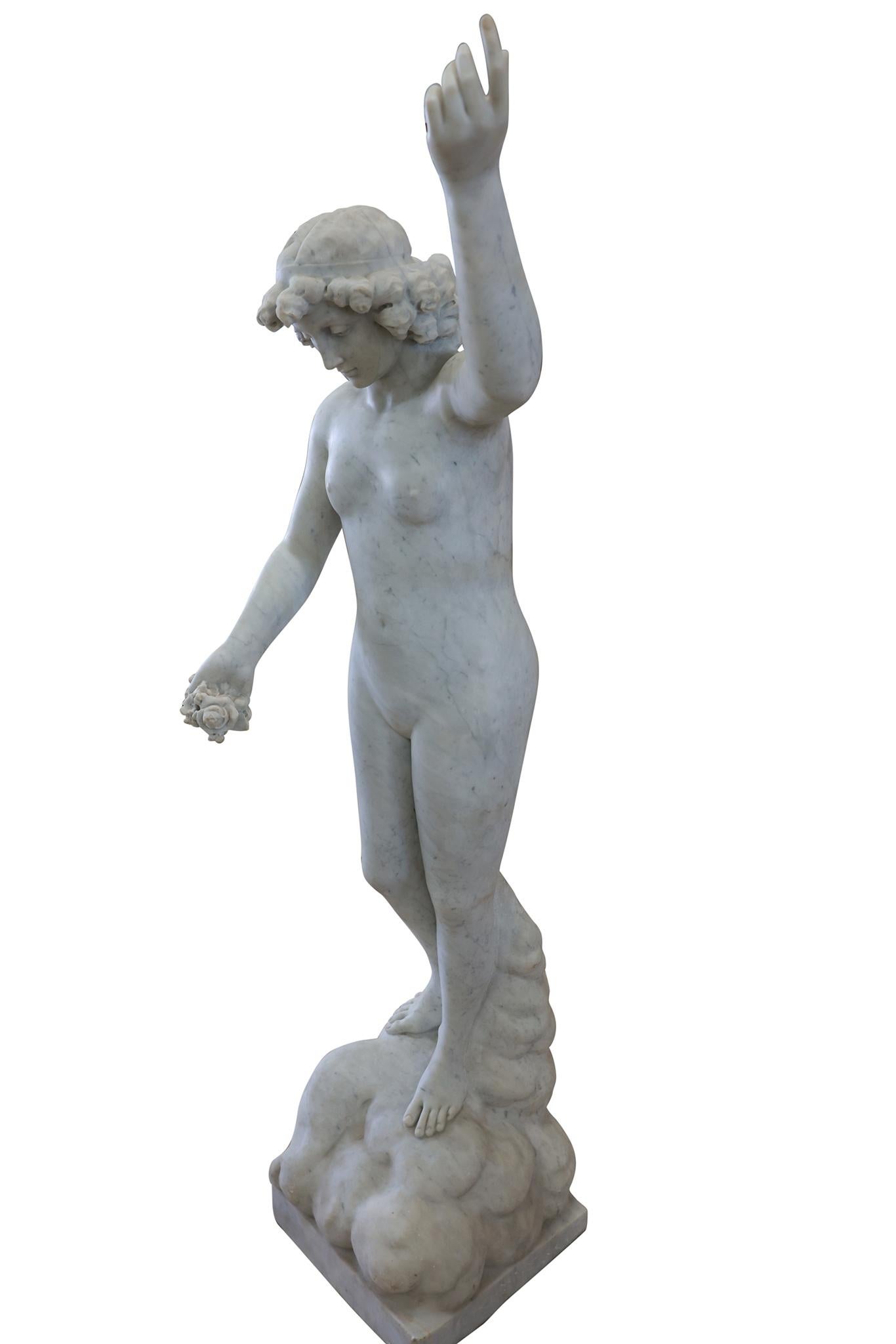 XIX secolo Scultura di marmo francese raffigurante una fanciulla in vendita