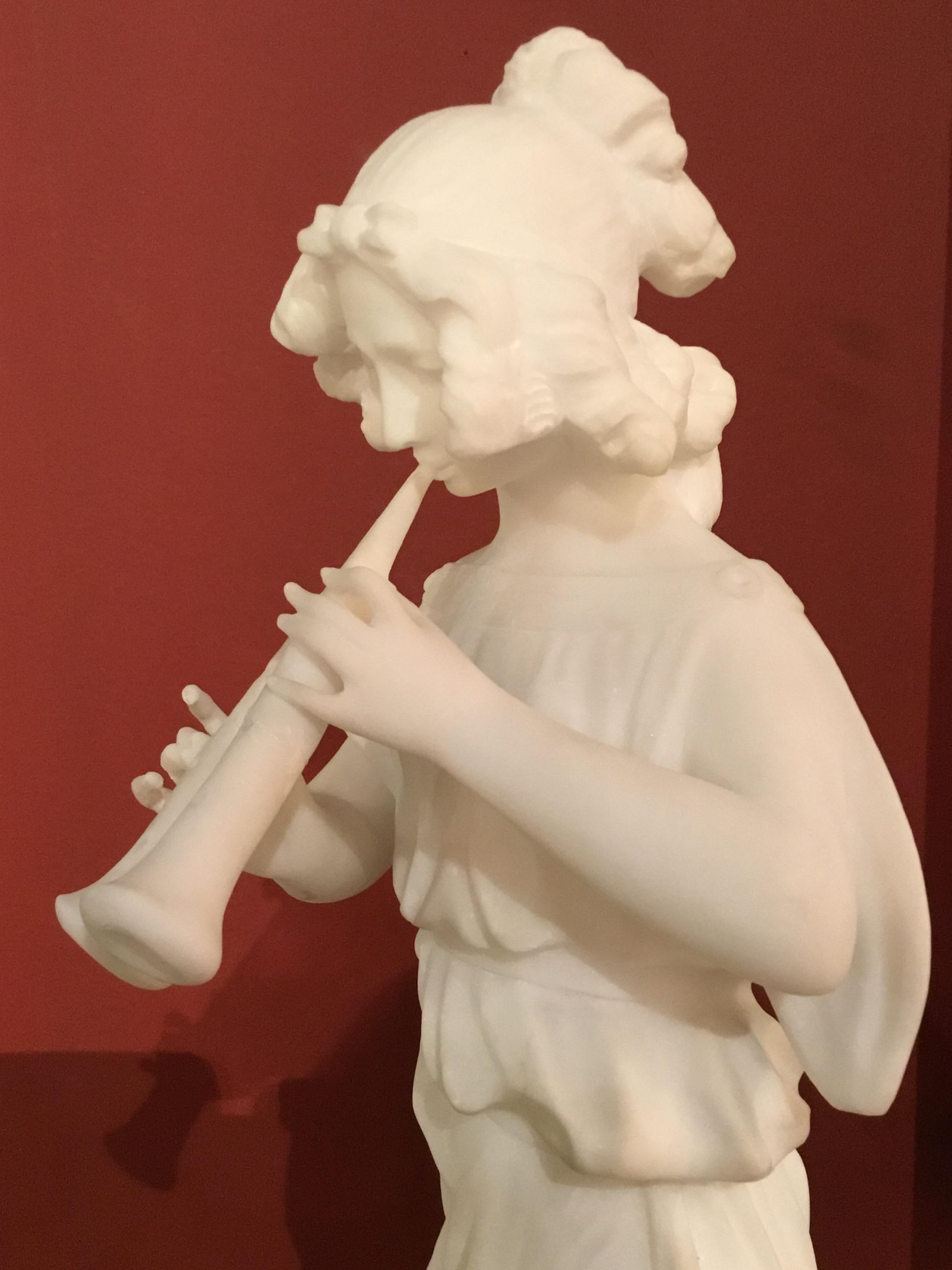 French Marble Statue of a Woman in Neoclassical Robe with Flutes, 19th Century For Sale 7