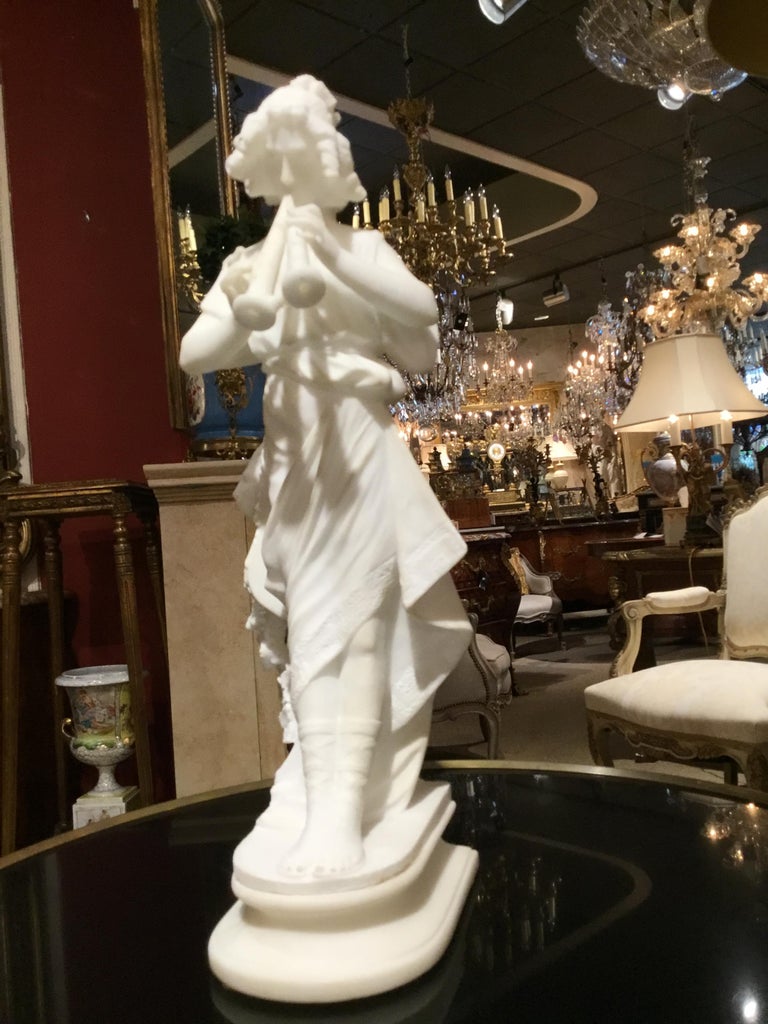French Marble Statue of a Woman in Neoclassical Robe with Flutes, 19th Century For Sale 5
