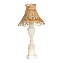 French Marble Table Lamp with Wicker Shade