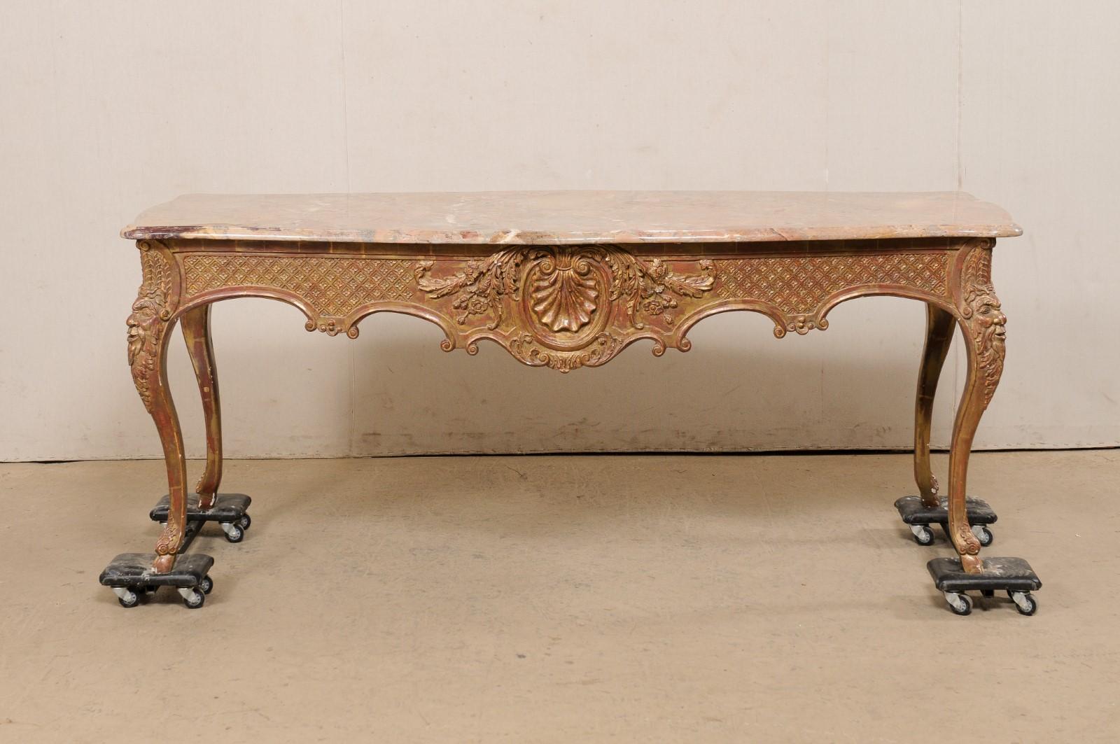 French Marble Top Center Table- Elaborately Carved & Textured In Good Condition In Atlanta, GA