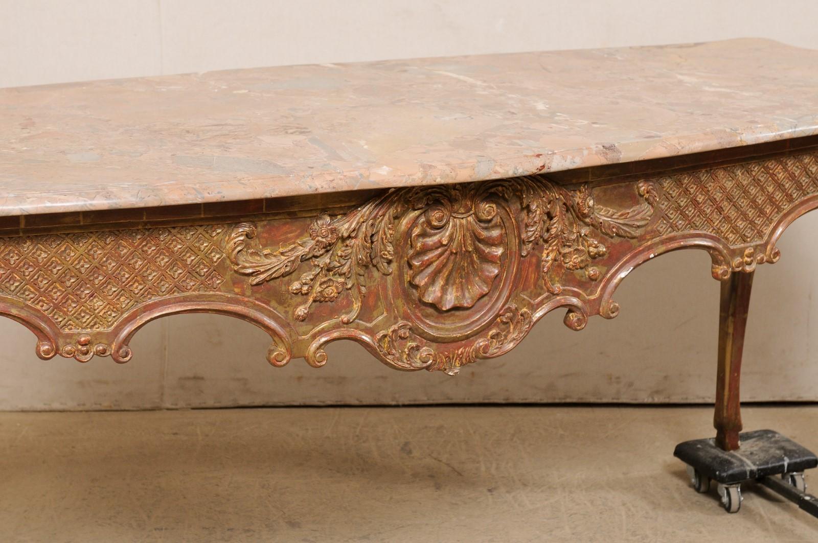 20th Century French Marble Top Center Table- Elaborately Carved & Textured