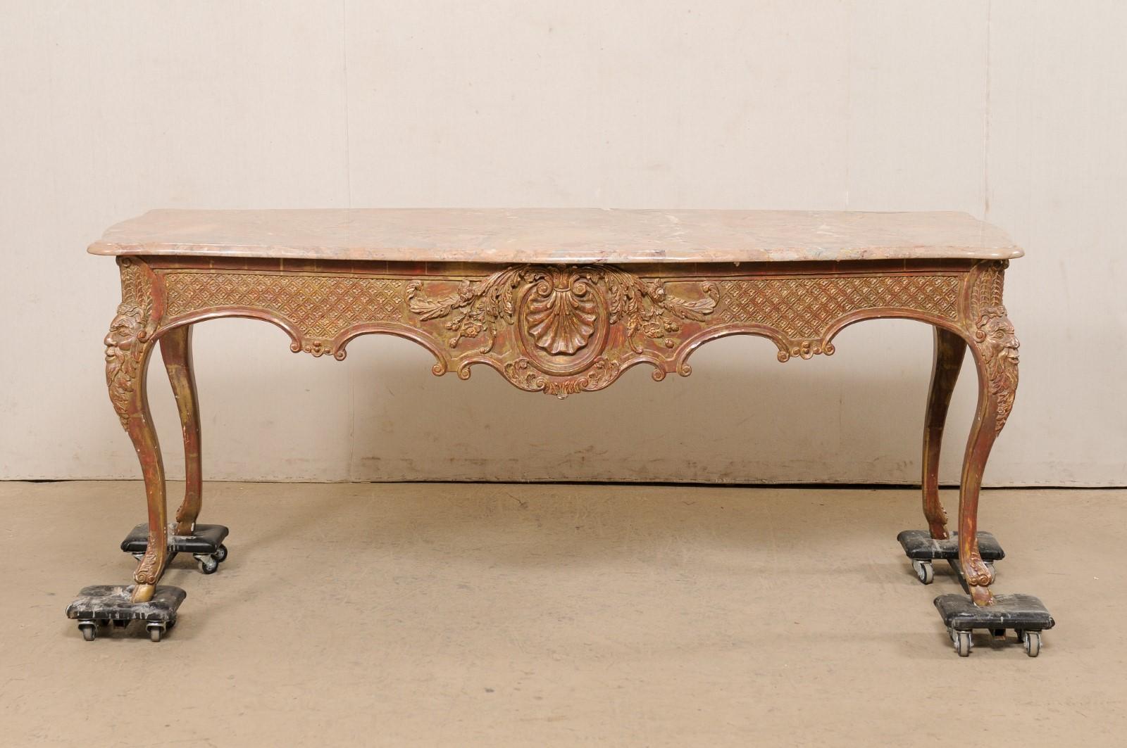 French Marble Top Center Table- Elaborately Carved & Textured 1