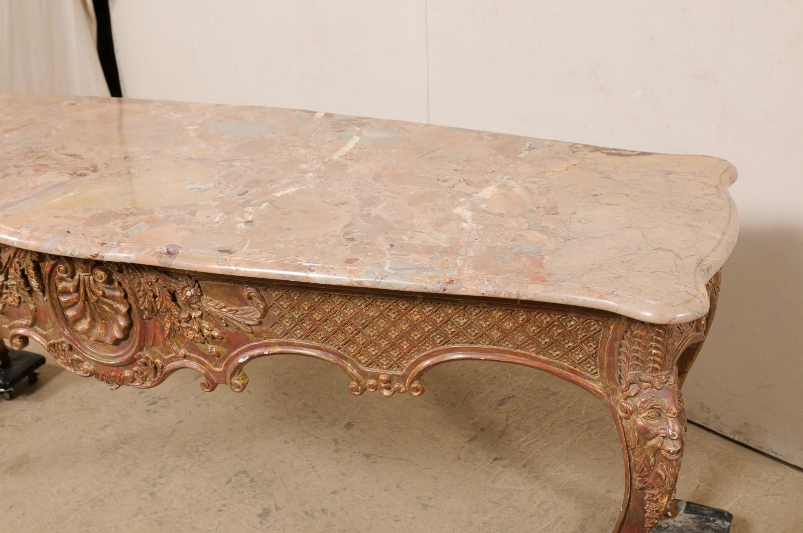 French Marble Top Center Table- Elaborately Carved & Textured 3