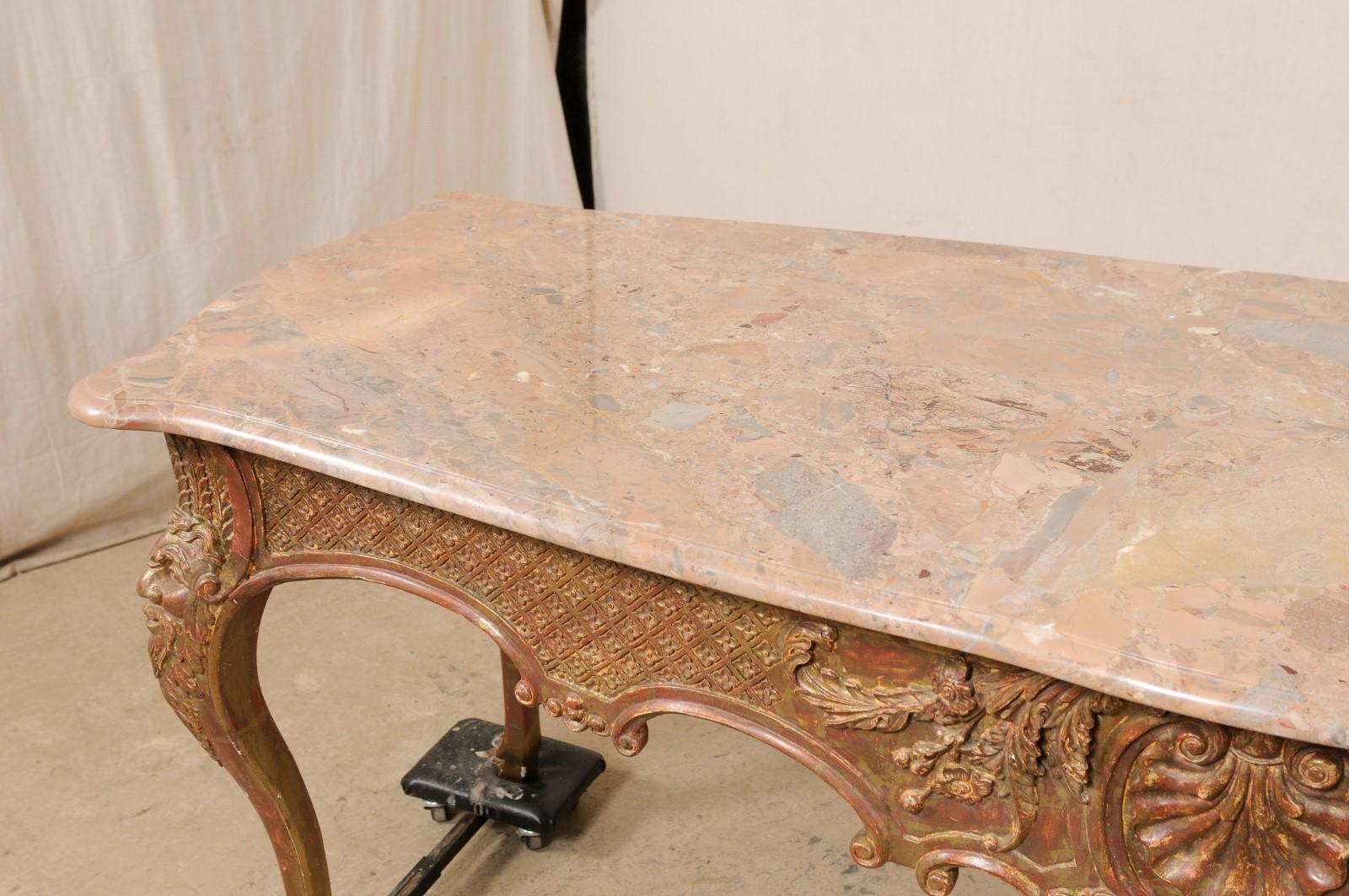 French Marble Top Center Table- Elaborately Carved & Textured 4