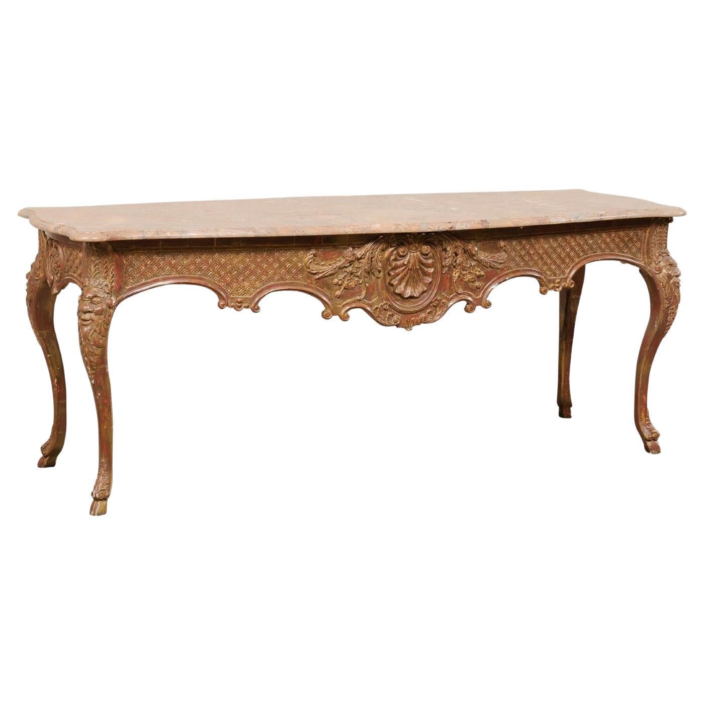 French Marble Top Center Table- Elaborately Carved & Textured