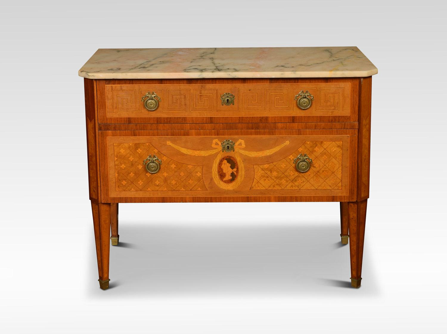 20th Century French Marble-Top and Marquetry Commode