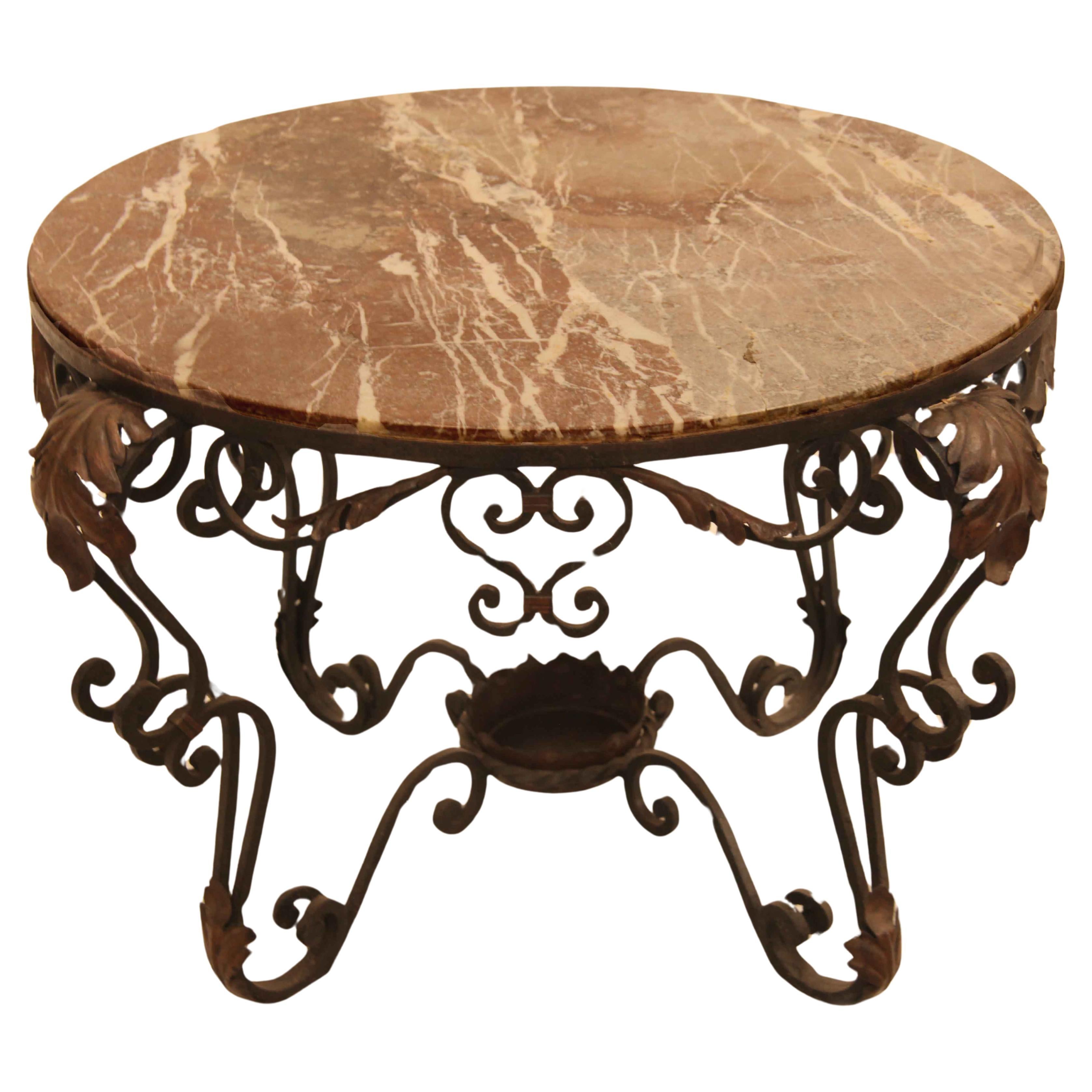French Marble Top and Steel Table For Sale