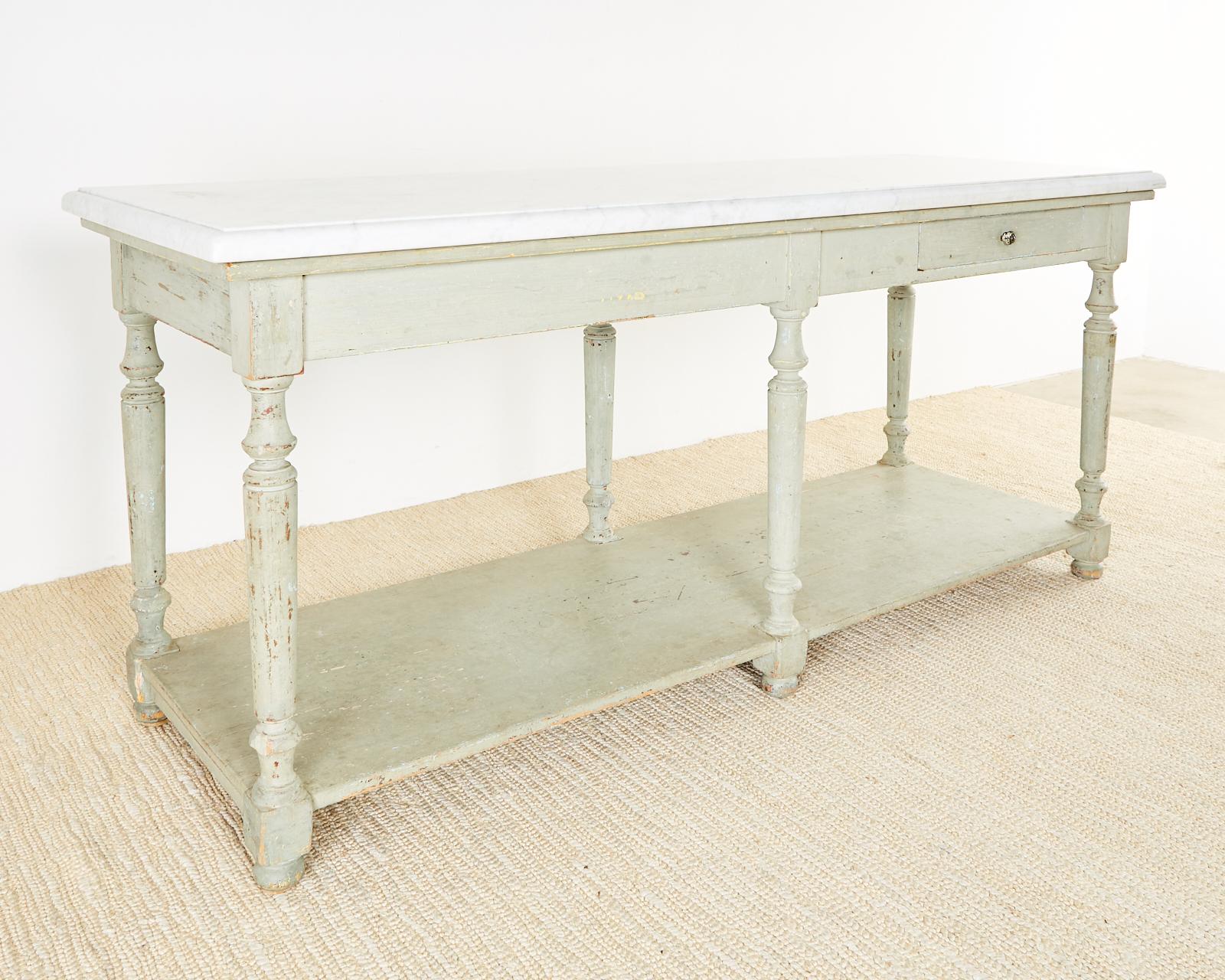 French Marble-Top Bakers Table or Kitchen Island 3