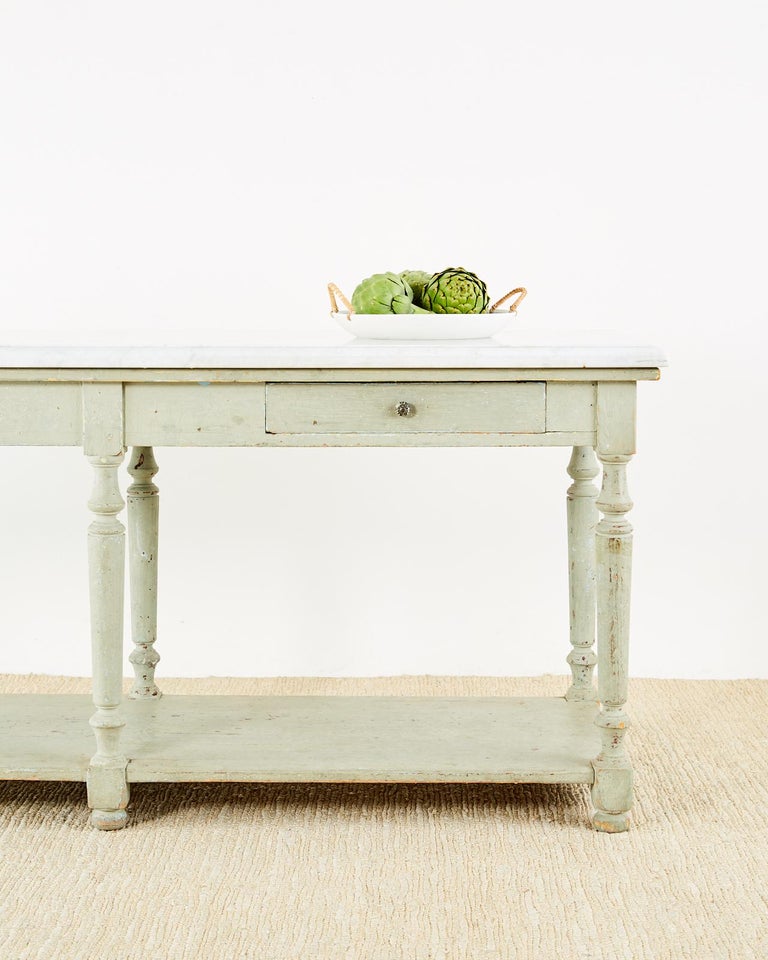 French Marble-Top Bakers Table or Kitchen Island For Sale ...