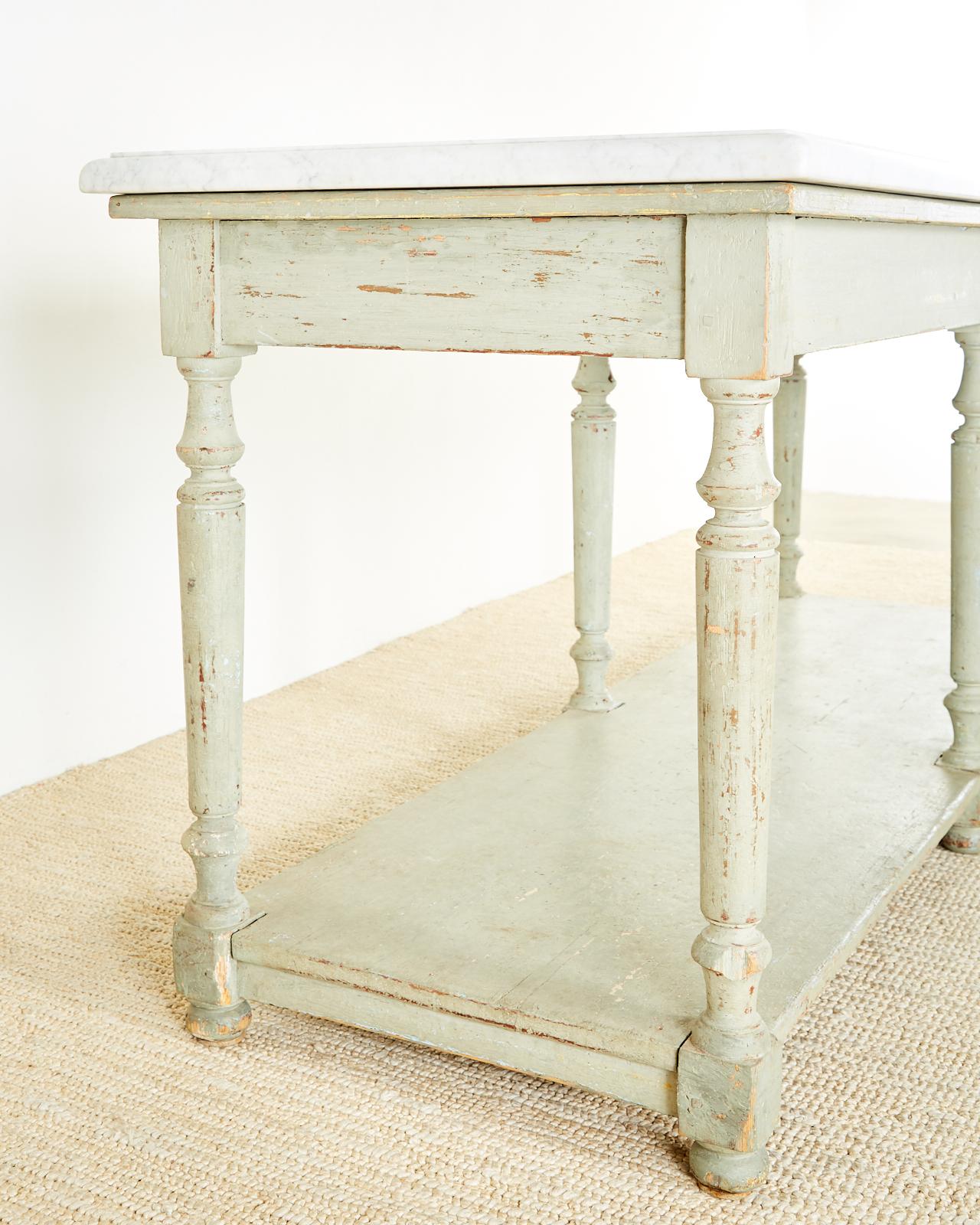 French Marble-Top Bakers Table or Kitchen Island 7