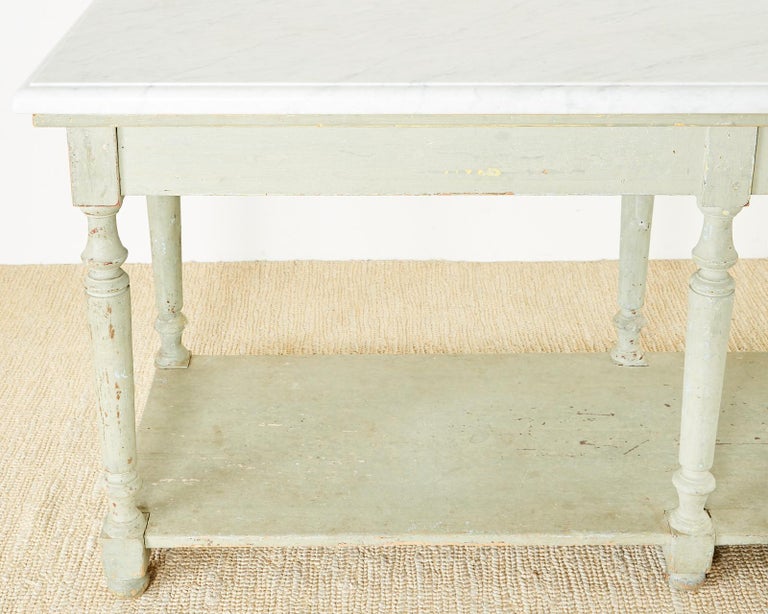 French MarbleTop Bakers Table or Kitchen Island at 1stDibs