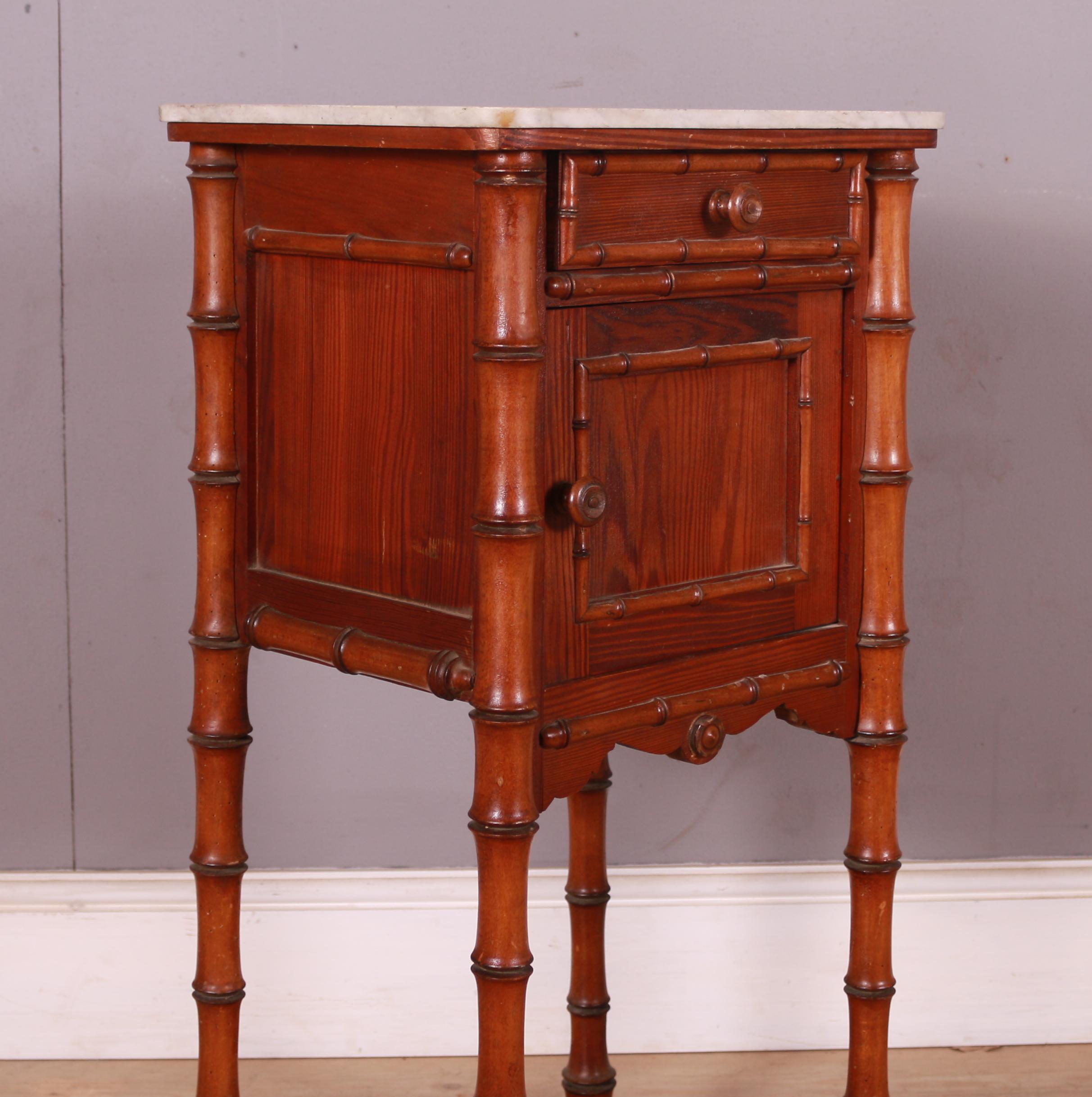 Late 19th C French marble topped faux bamboo bedside cupboard. 1890.

Reference: 7536

Dimensions
16 inches (41 cms) wide
14 inches (36 cms) deep
33.5 inches (85 cms) high.