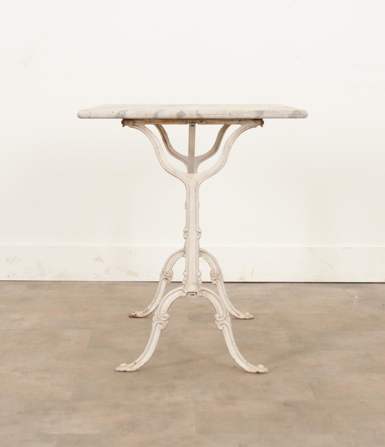 Metal French Marble Top Bistro Table For Sale