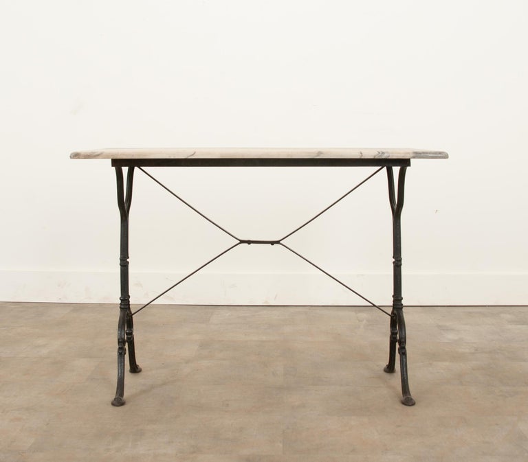 Metal French Marble Top Bistro Table For Sale