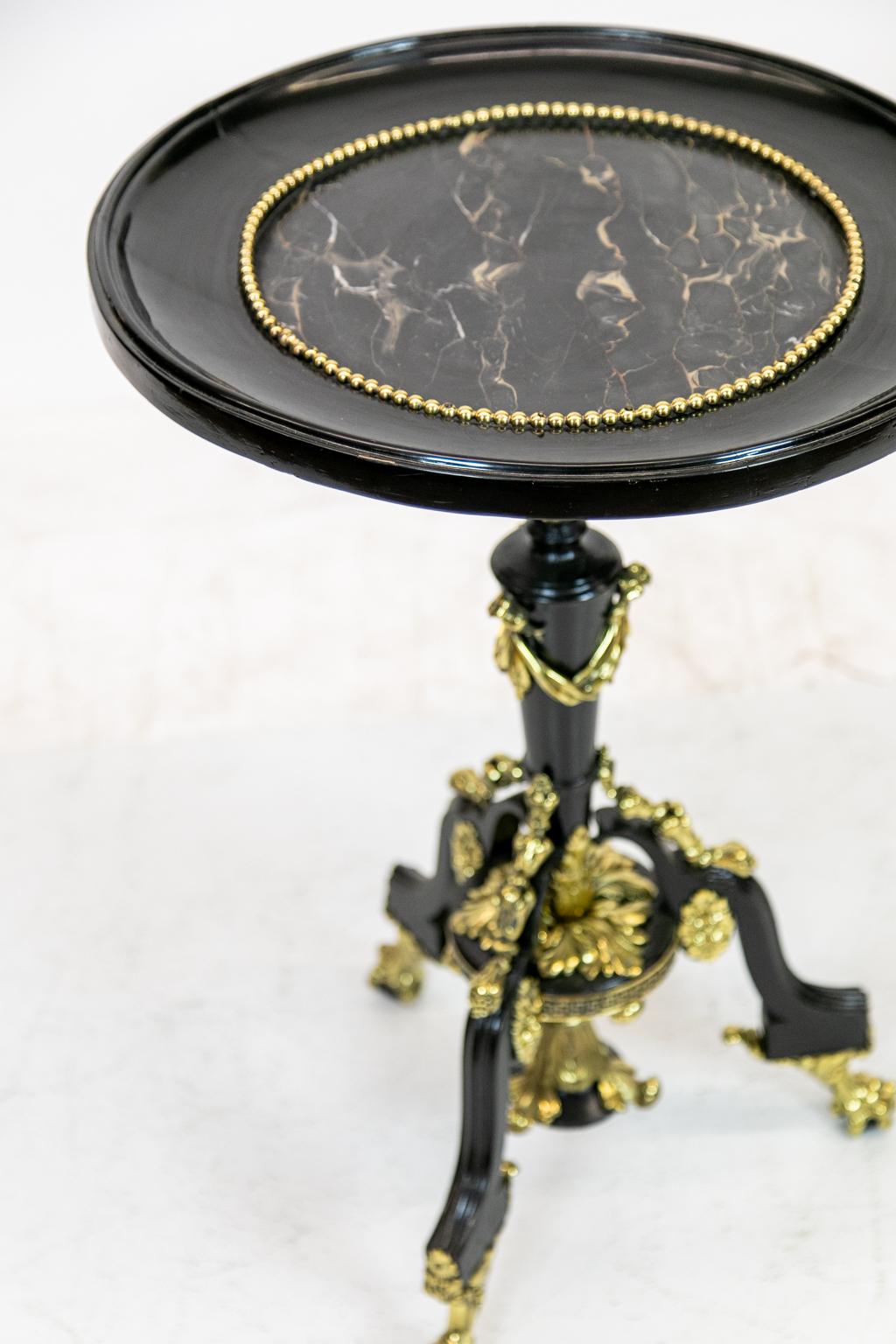 French Marble-Top Black Lacquered Tripod Table For Sale 5
