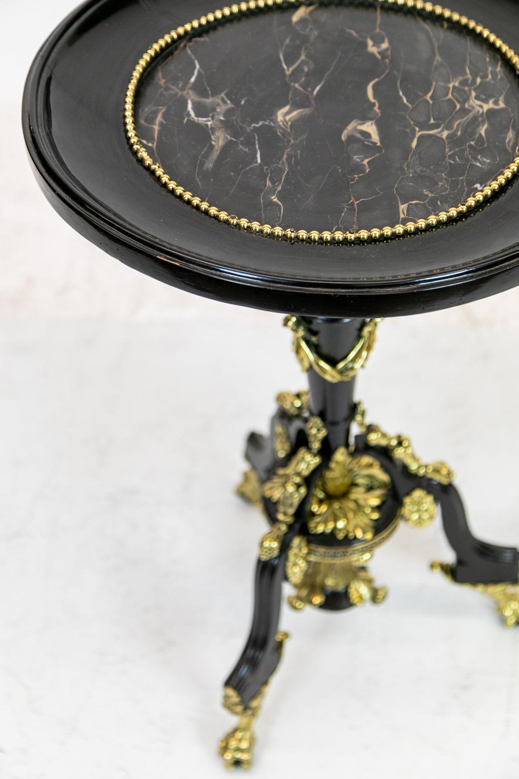 French Marble-Top Black Lacquered Tripod Table For Sale 6