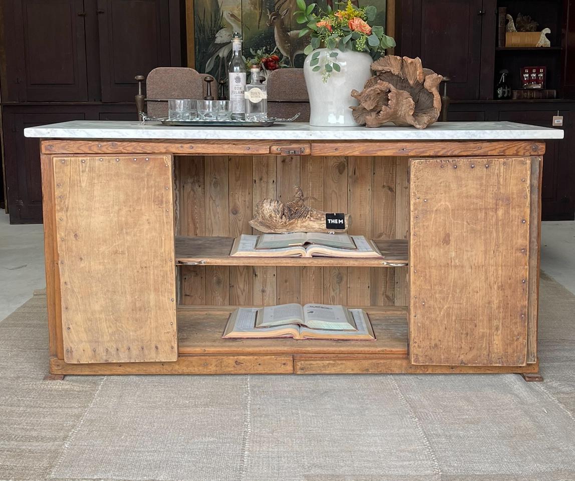 19th Century French Marble Top Boulangerie, Baker’s Cabinet, Island