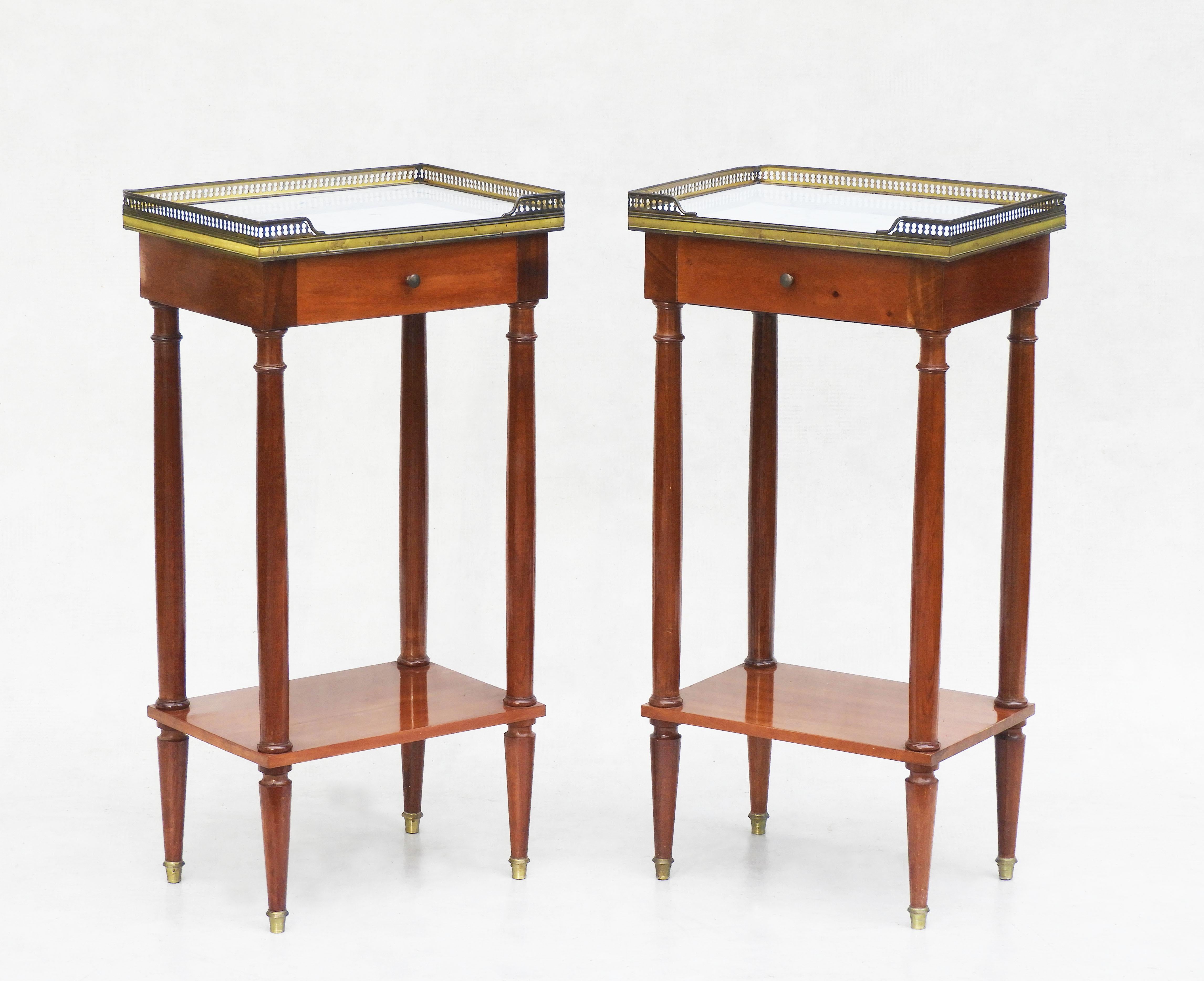Pair of French Marble Top Brass Galleried Nightstands/Side Tables France C1960 For Sale 6