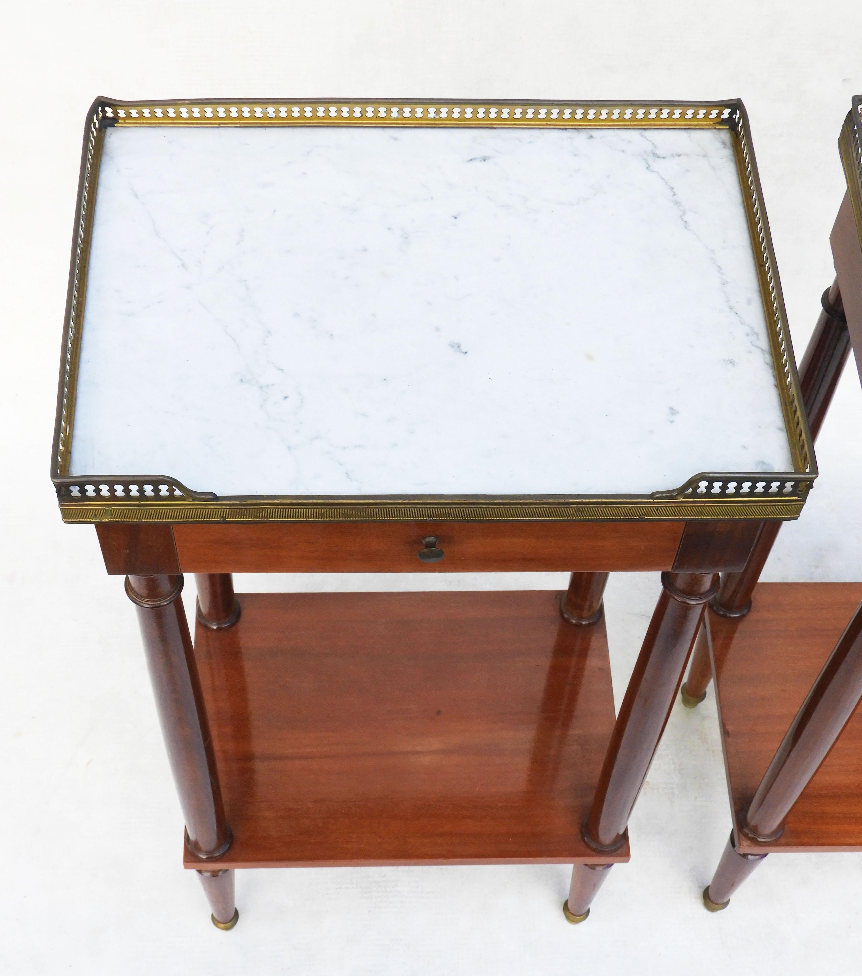Pair of French Marble Top Brass Galleried Nightstands/Side Tables France C1960 For Sale 7