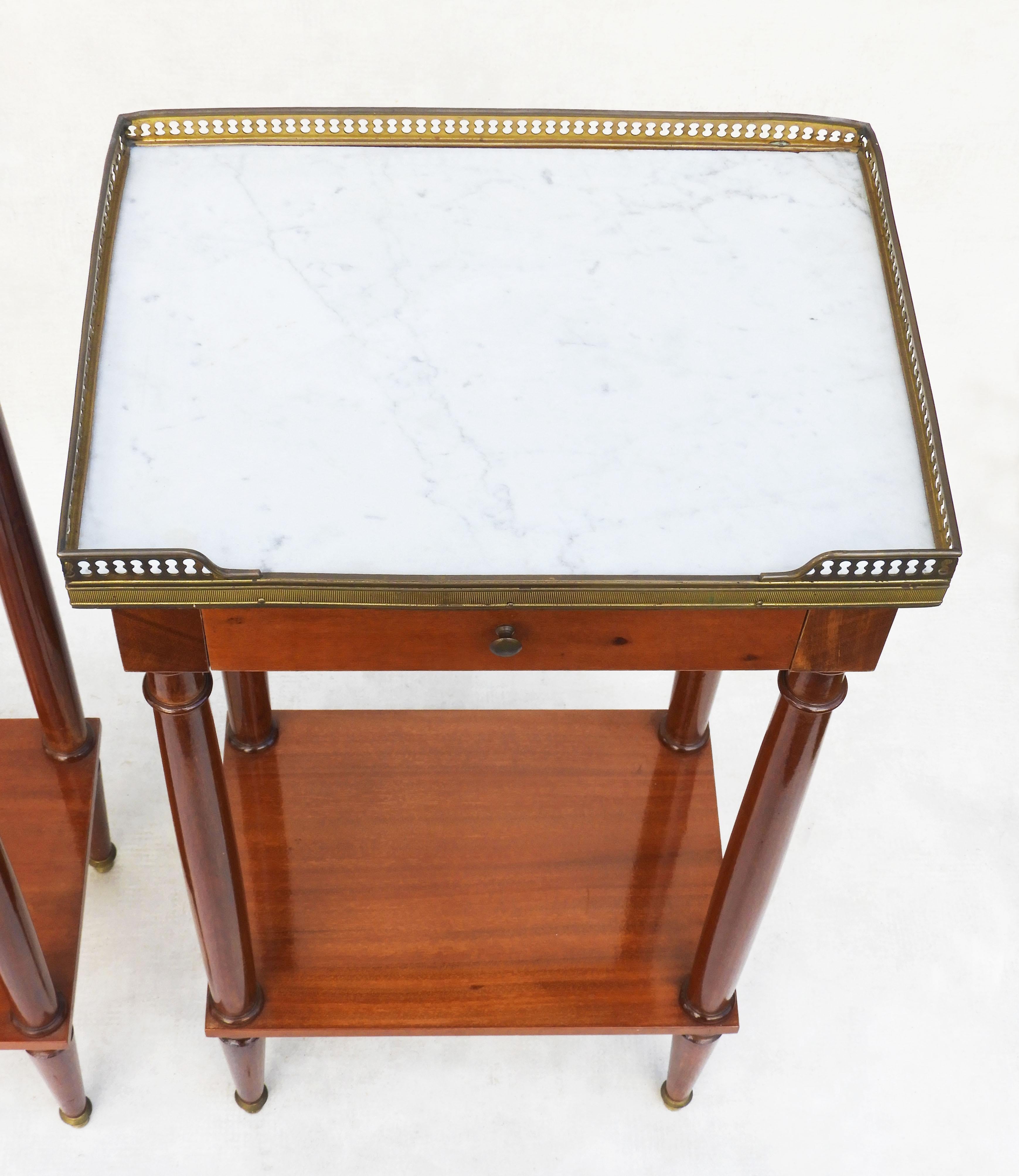 Pair of French Marble Top Brass Galleried Nightstands/Side Tables France C1960 For Sale 8