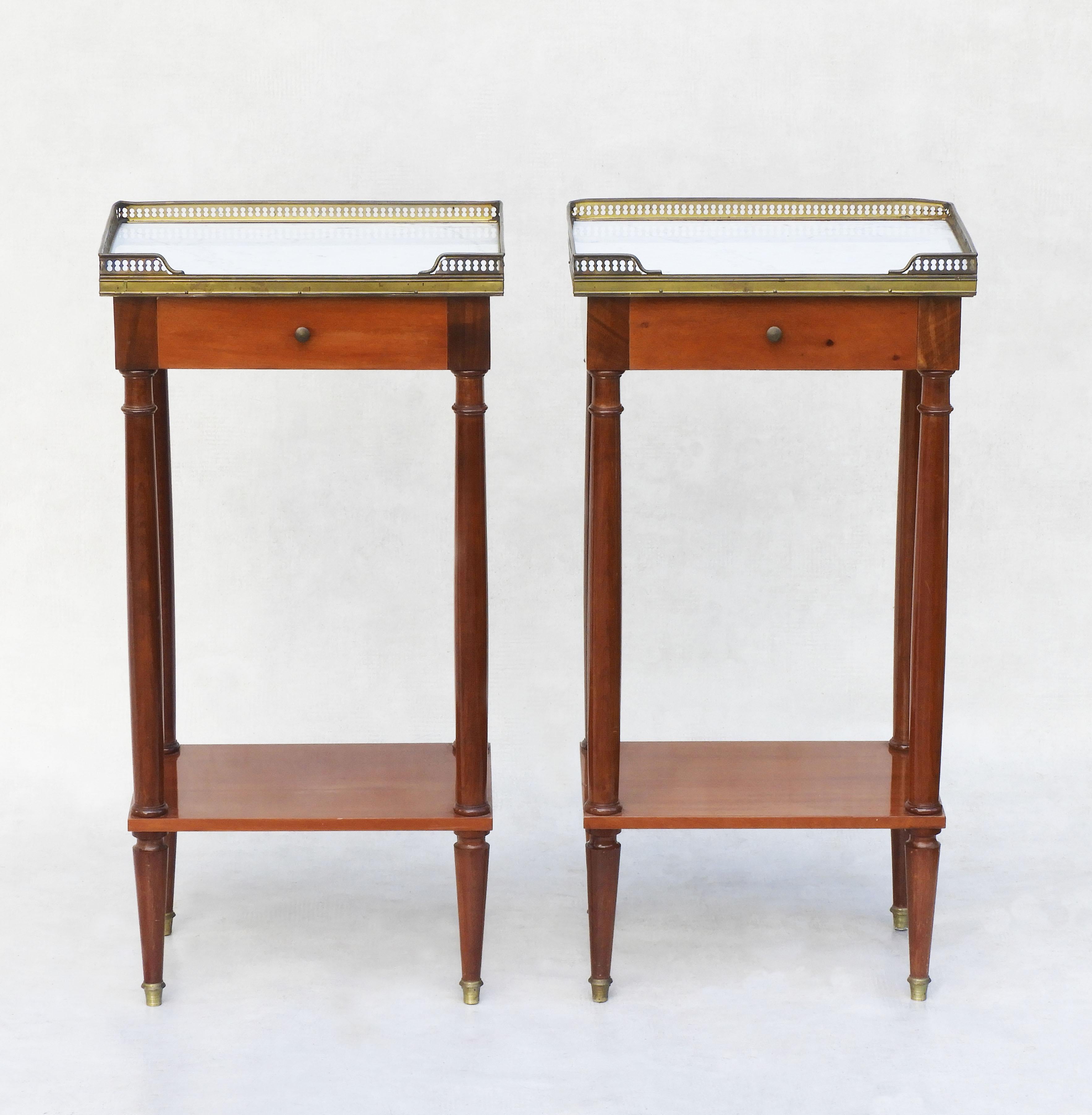 Pair of French Marble Top Brass Galleried Nightstands/Side Tables France C1960 For Sale 1