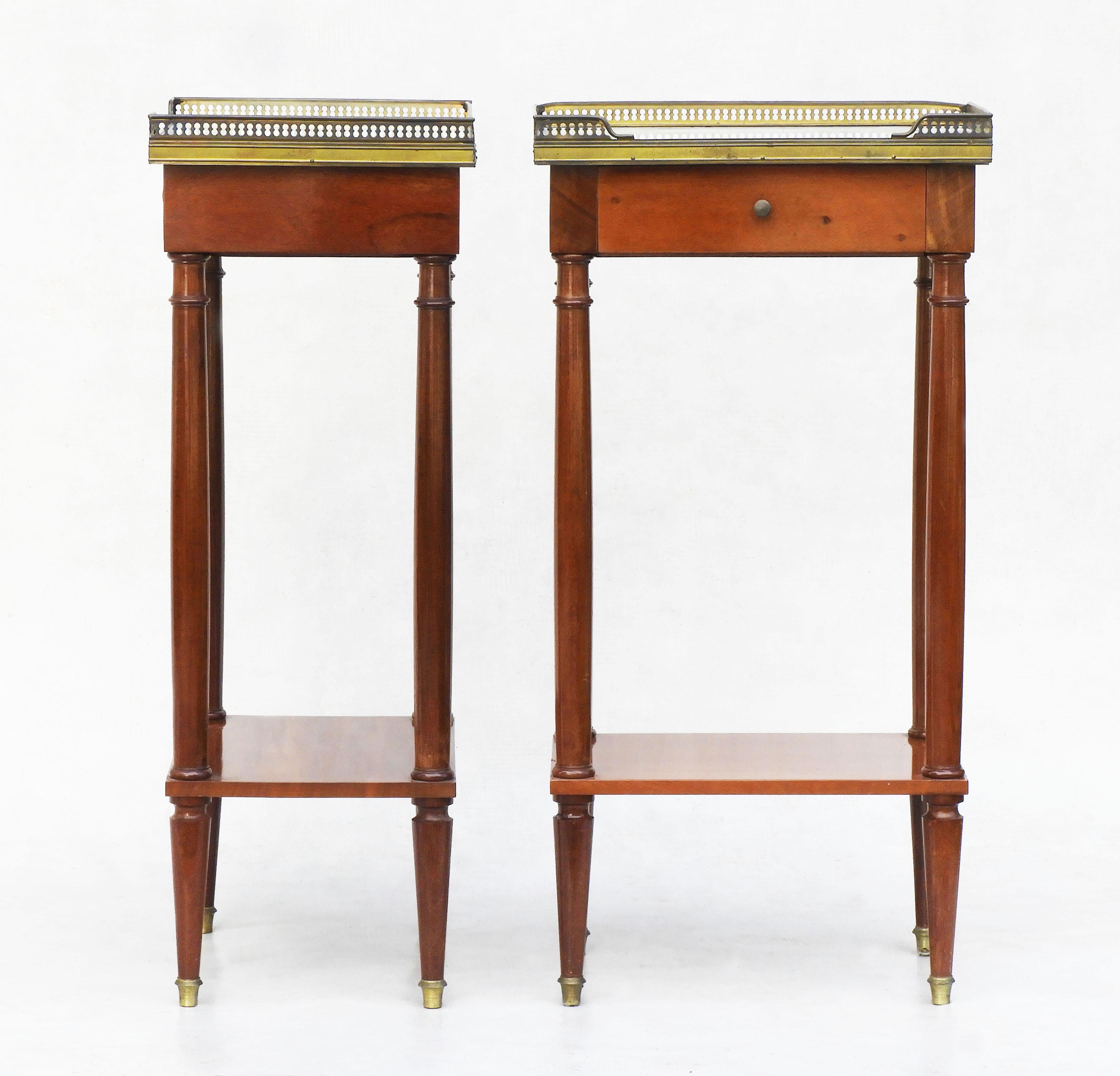Pair of French Marble Top Brass Galleried Nightstands/Side Tables France C1960 For Sale 2