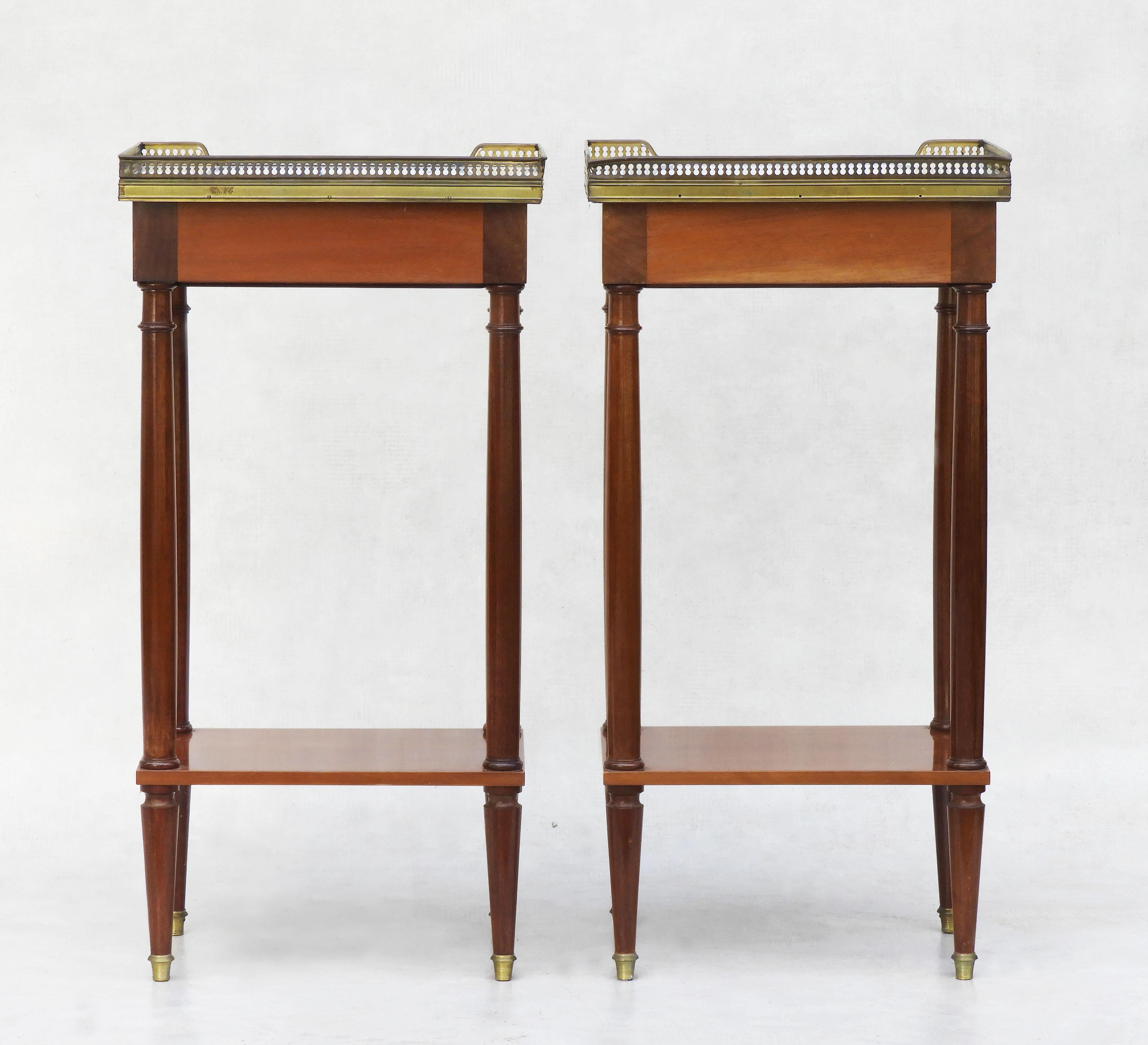 Pair of French Marble Top Brass Galleried Nightstands/Side Tables France C1960 For Sale 3