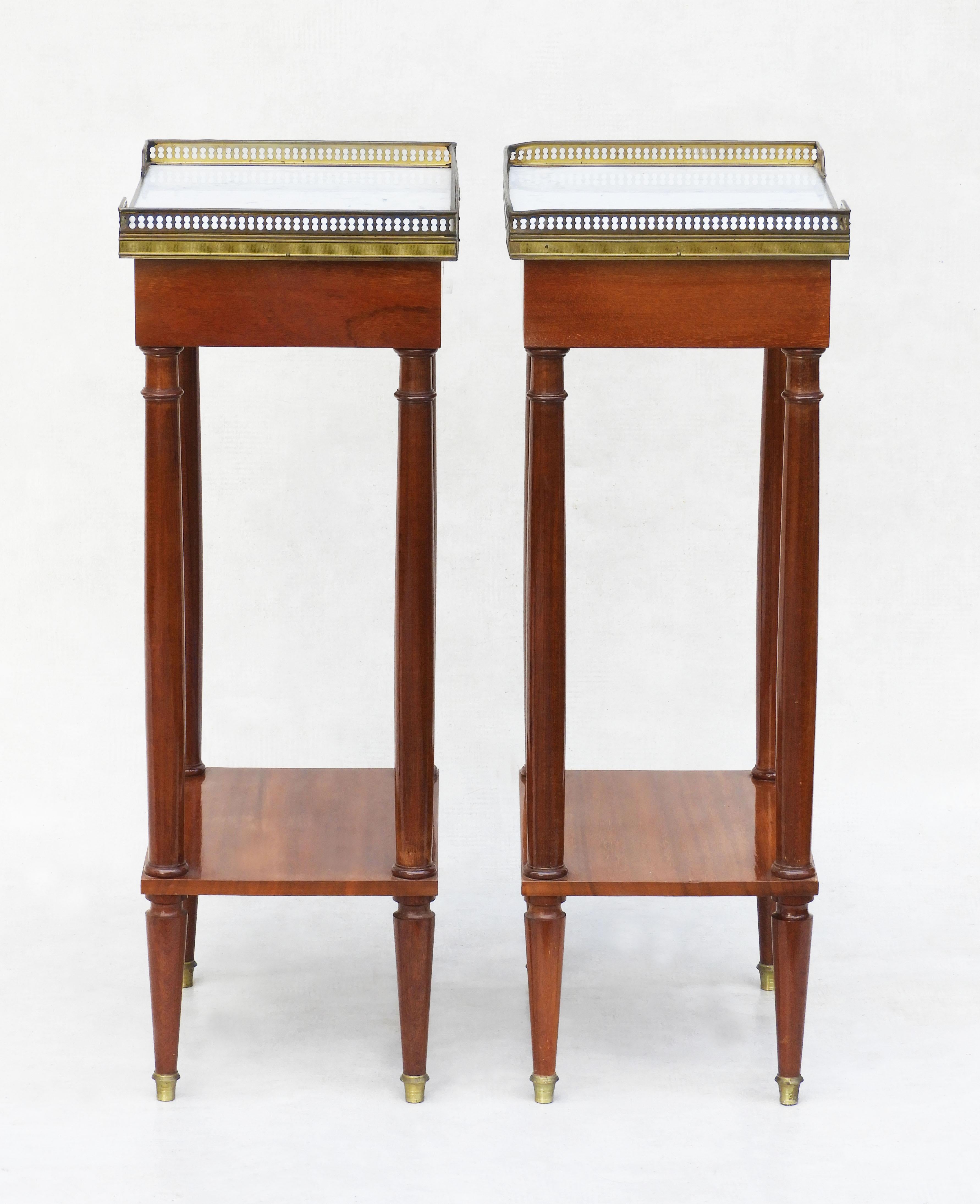 Pair of French Marble Top Brass Galleried Nightstands/Side Tables France C1960 For Sale 4