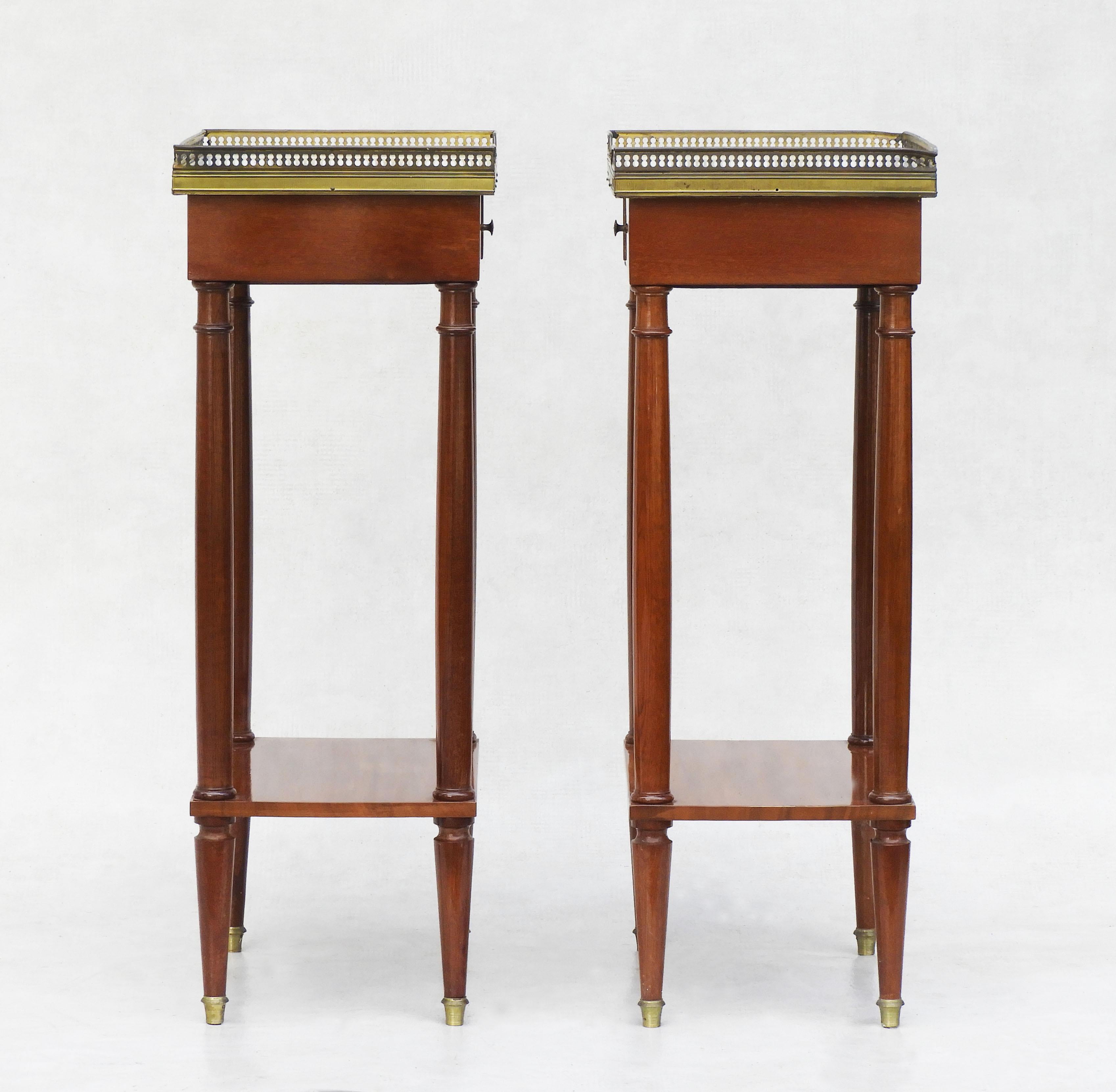 Pair of French Marble Top Brass Galleried Nightstands/Side Tables France C1960 For Sale 5