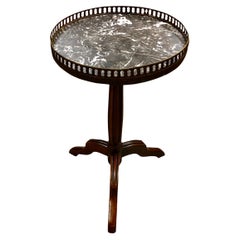 Antique French Marble Top Brass Gallery Tripod Table  