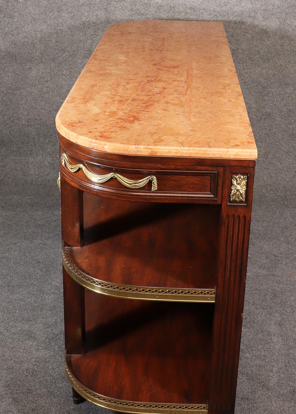 Mid-20th Century French Marble Top and Bronze Mounted Louis XVI Open Shelf Sideboard Buffet