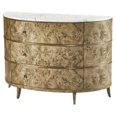 French Marble Top Burl Demi Lune Dresser