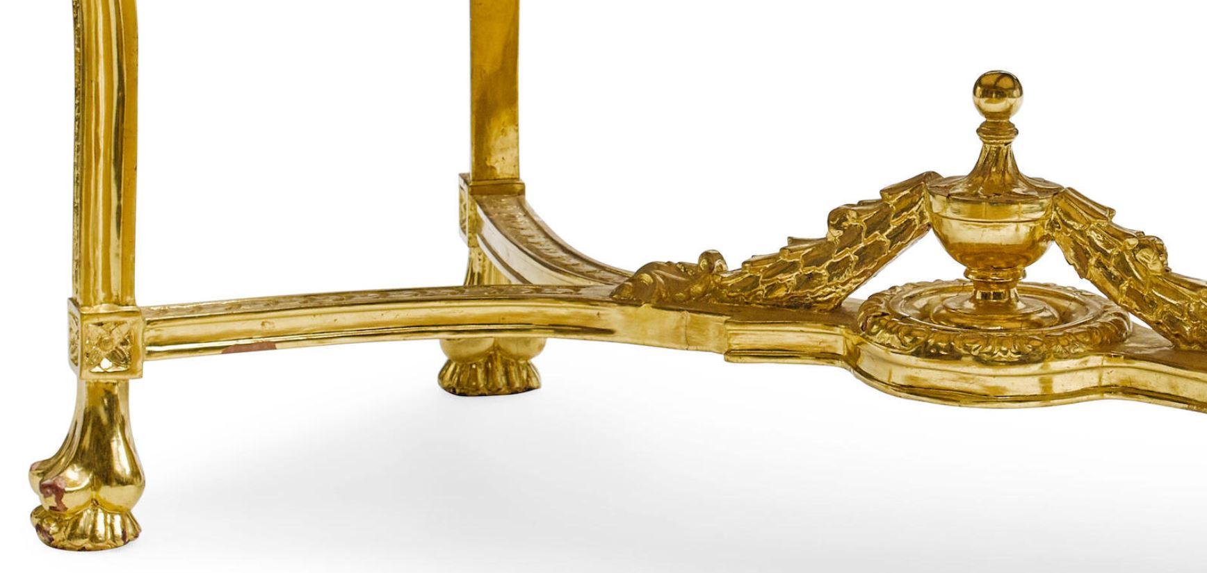 French Marble-Top Carved Gold Leafed Console Table In Good Condition In Cypress, CA