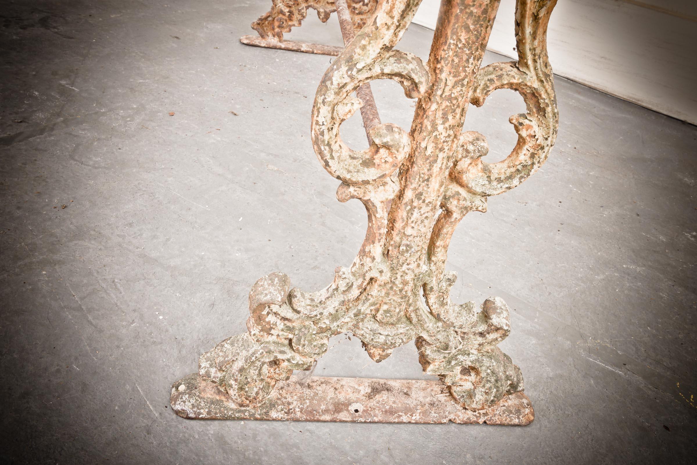 French Marble Top Cast Iron Patina Table For Sale 7