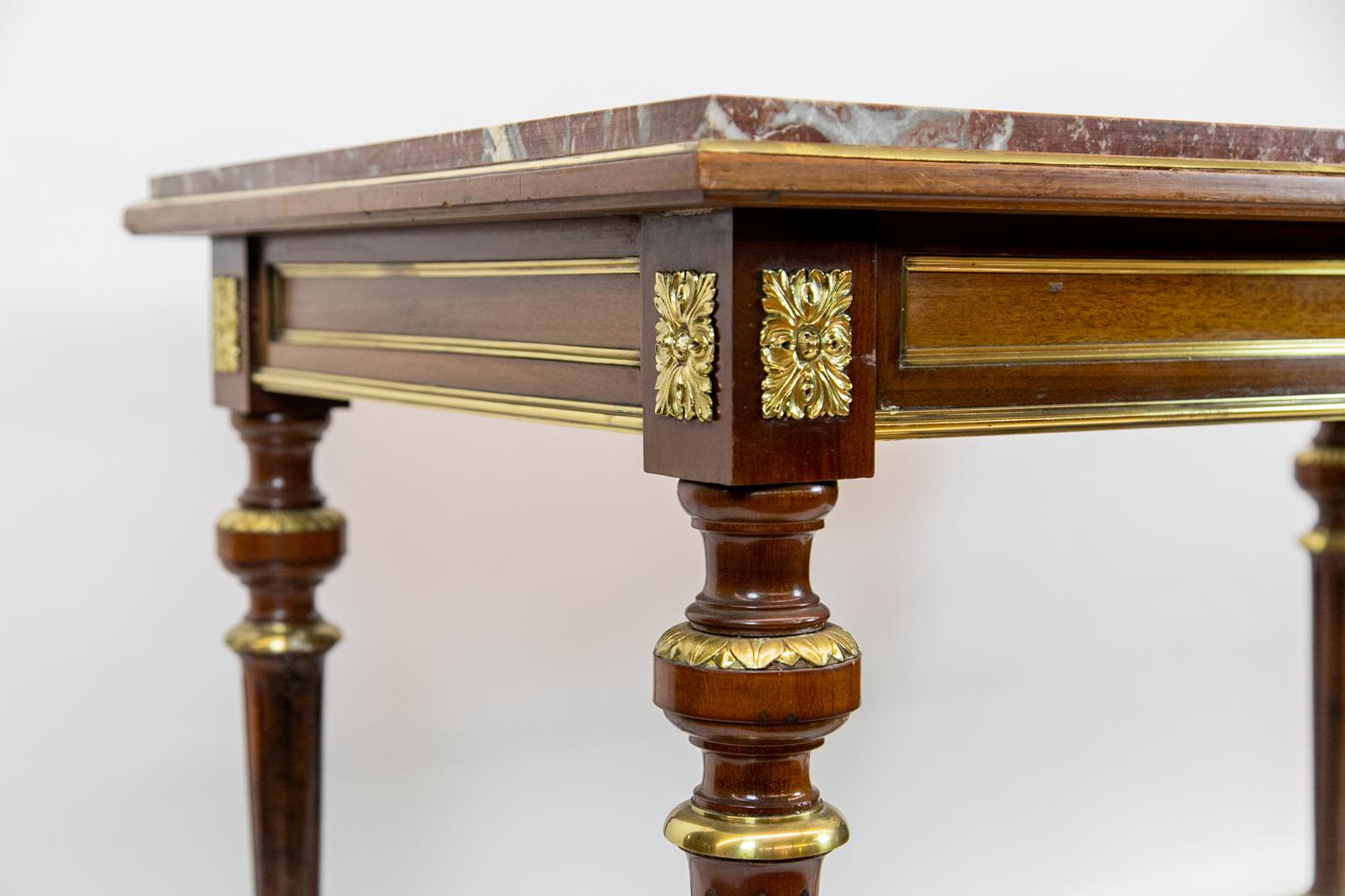 Brass French Marble Top Center Table For Sale