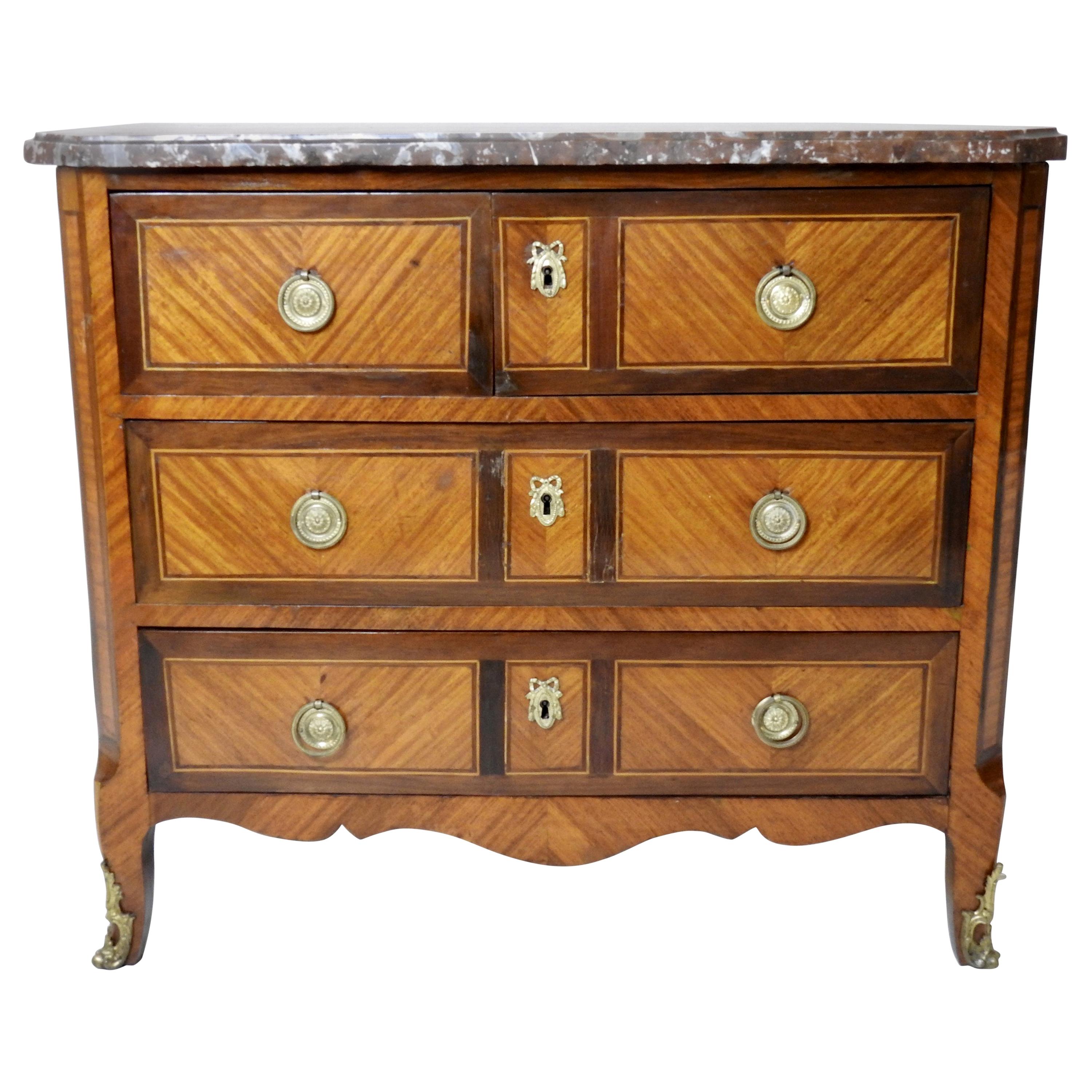 French Marble-Top Chest with Ormolu, 19th Century For Sale