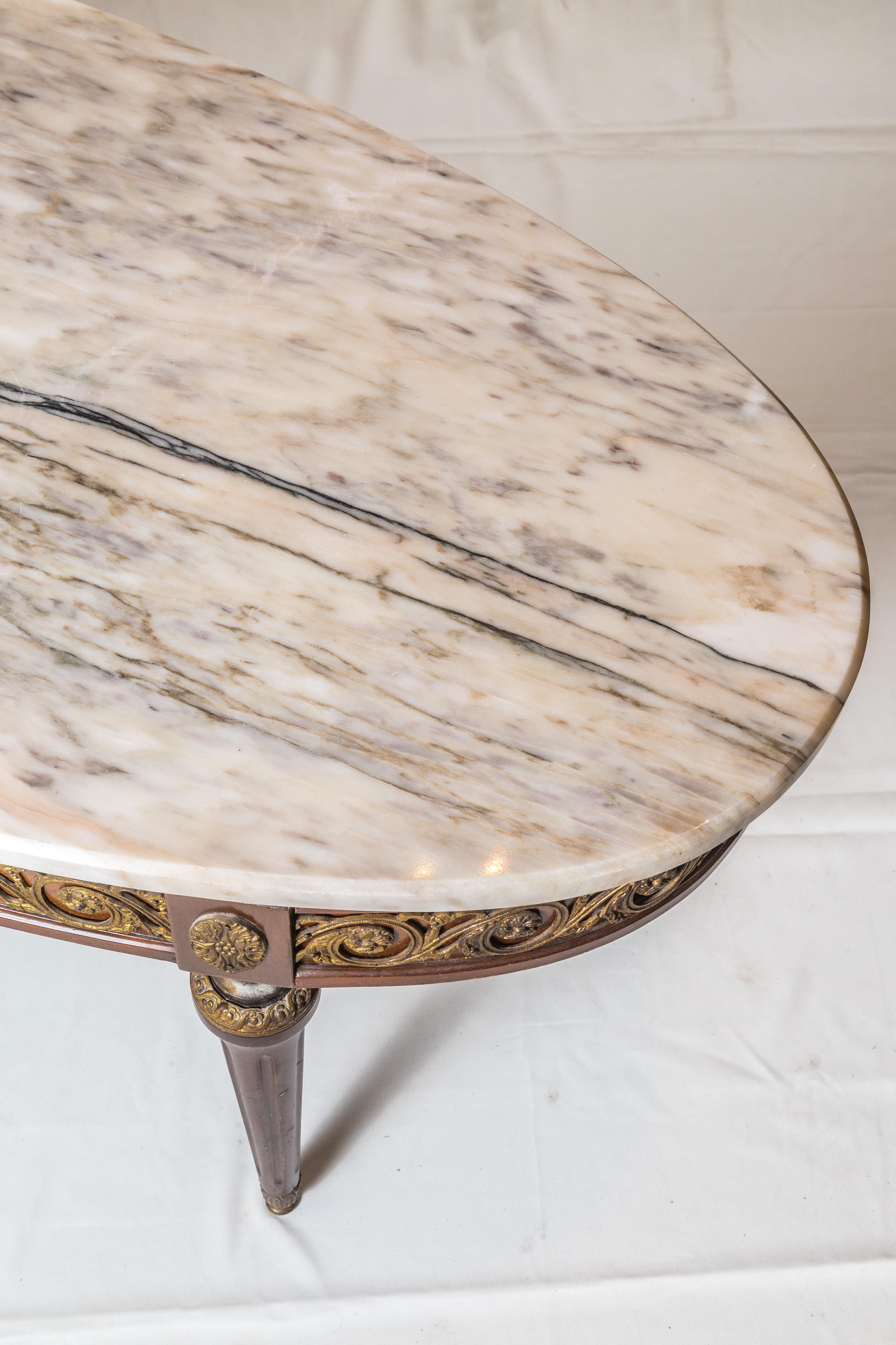Carved French Marble-Top Coffee Table