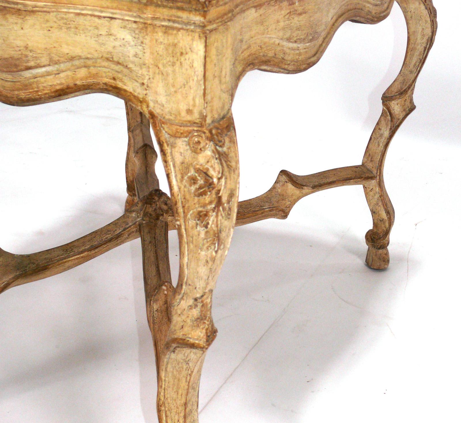 French Provincial French Marble Top Console Table Bar or Desk For Sale