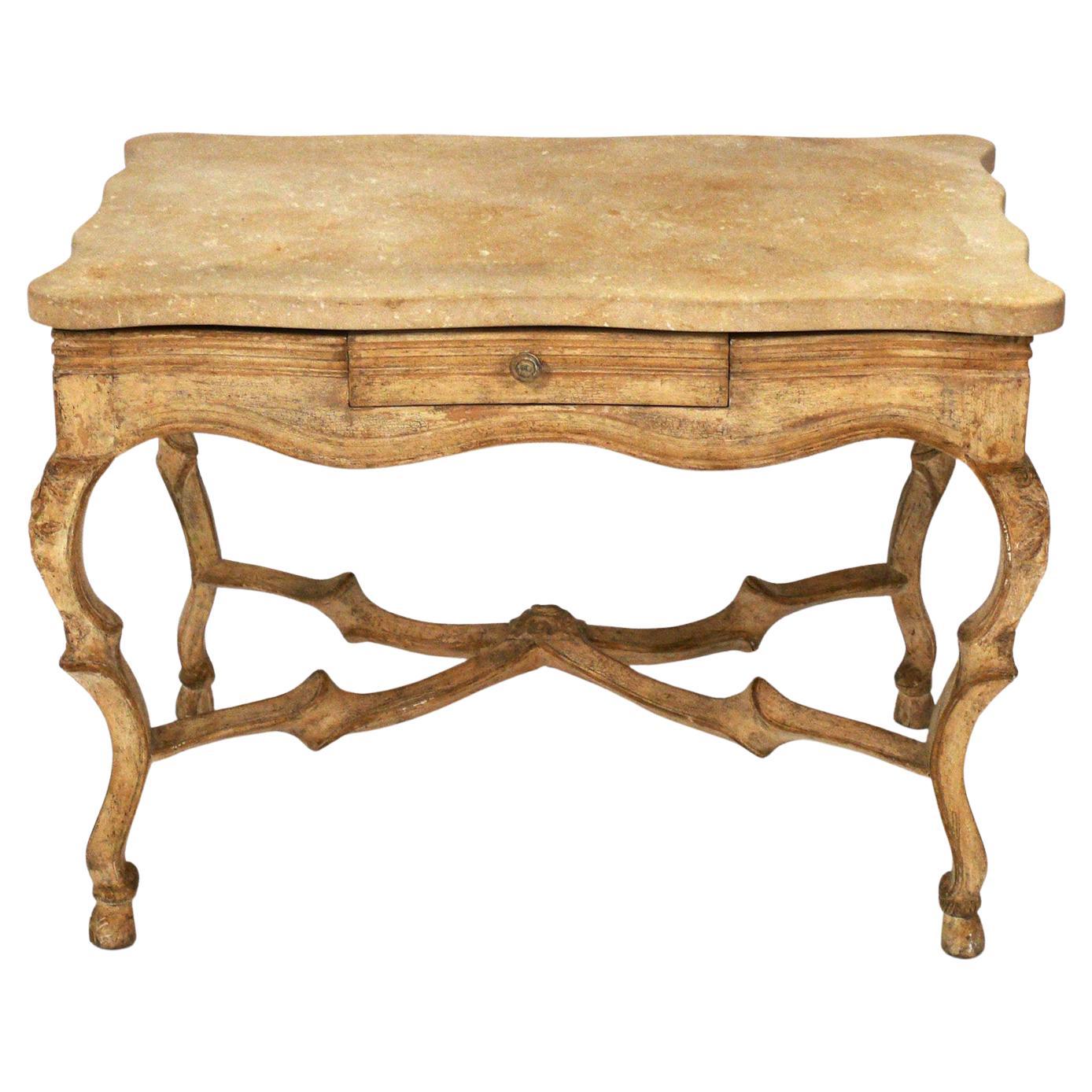 French Marble Top Console Table Bar or Desk For Sale