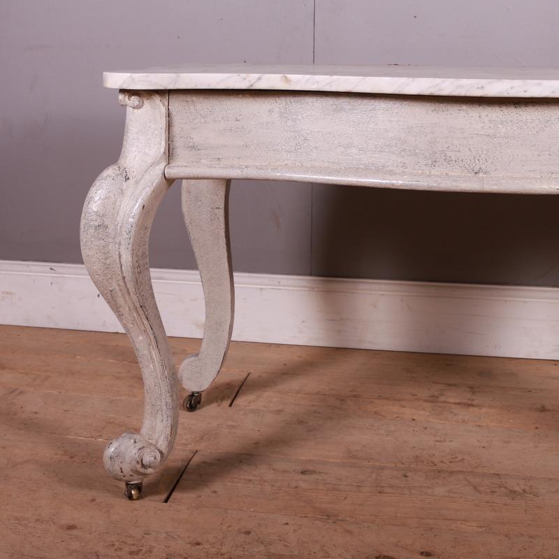 19th C French painted oak console table with marble top. 1860.

Reference: 7219

Dimensions
48 inches (122 cms) wide
21 inches (53 cms) deep
28 inches (71 cms) high.