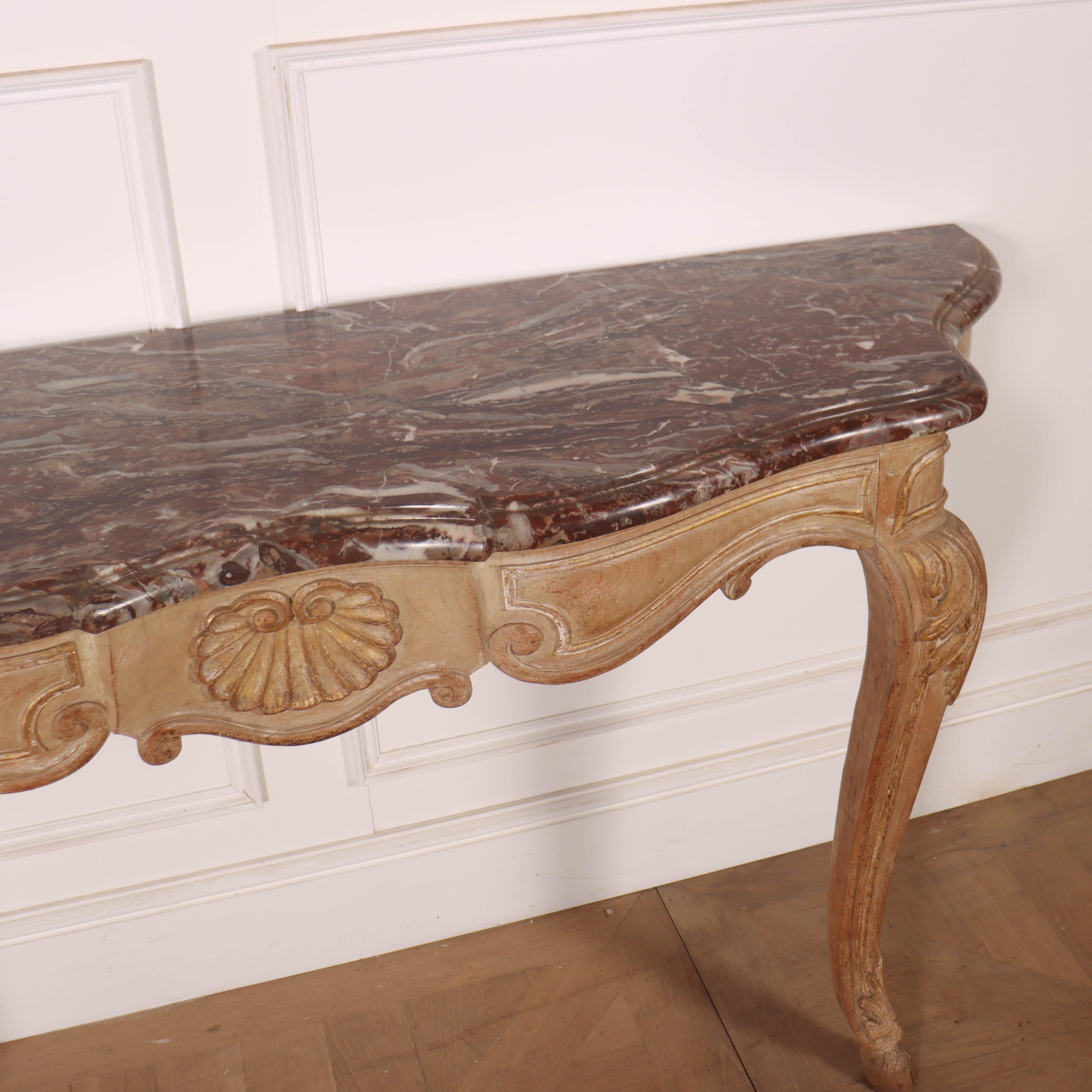 Oak French Marble Top Console Table For Sale