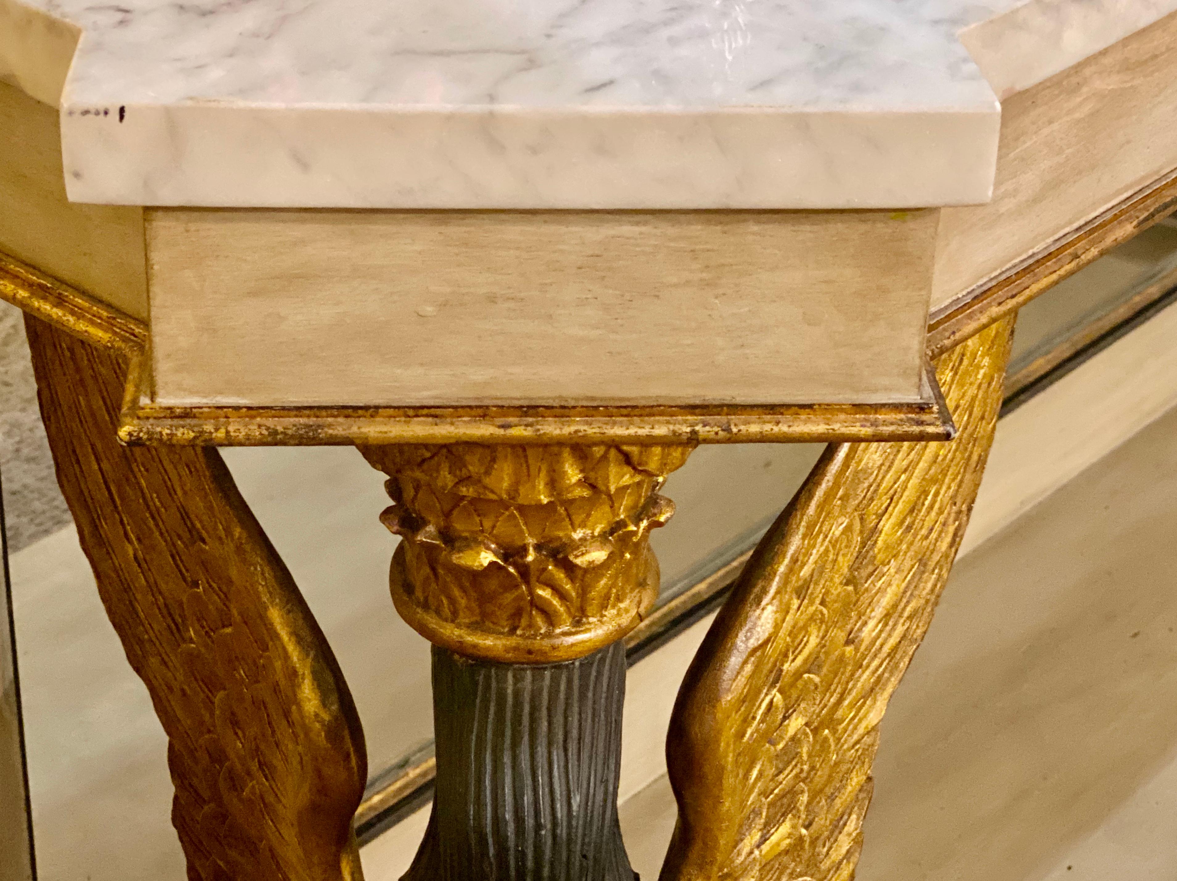 Maison Jansen Attr., Swan Motif Console Table, Giltwood, Marble, France, 1940s For Sale 10