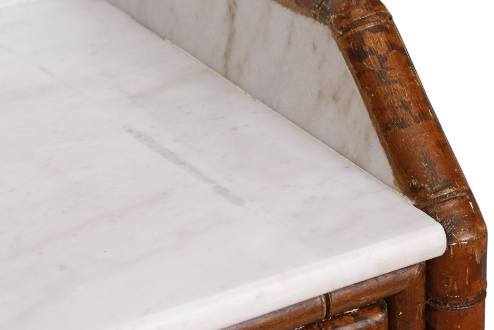 20th Century French Marble Top Faux Bamboo Side Table For Sale